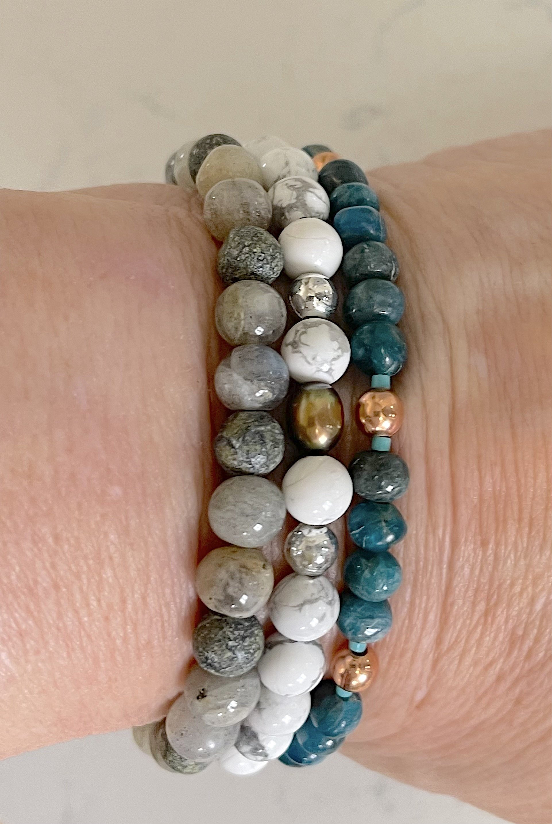Labradorite, Howlite and Apatite bracelets.jpg