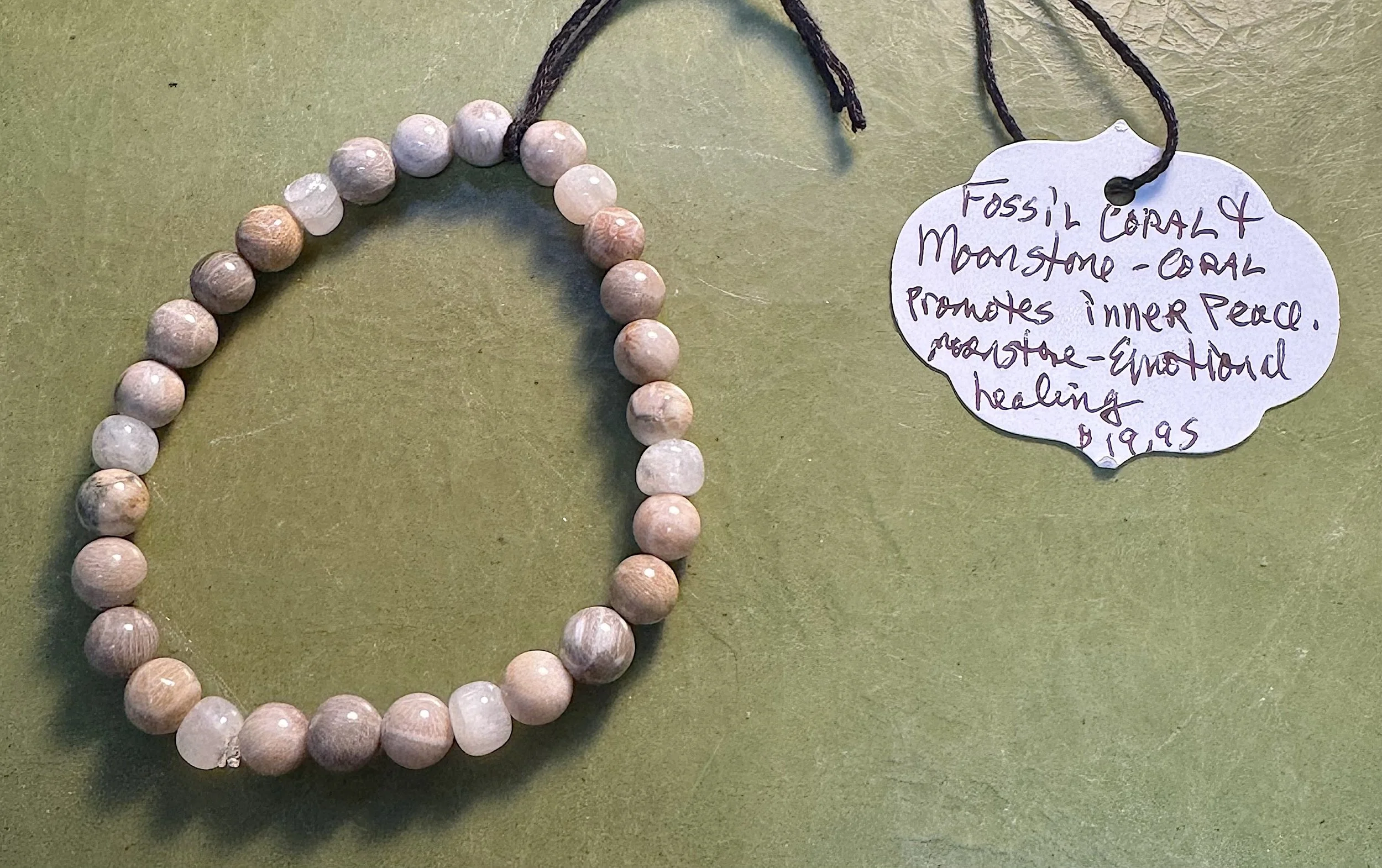 Fossil coral and Moonstone bracelet.jpg