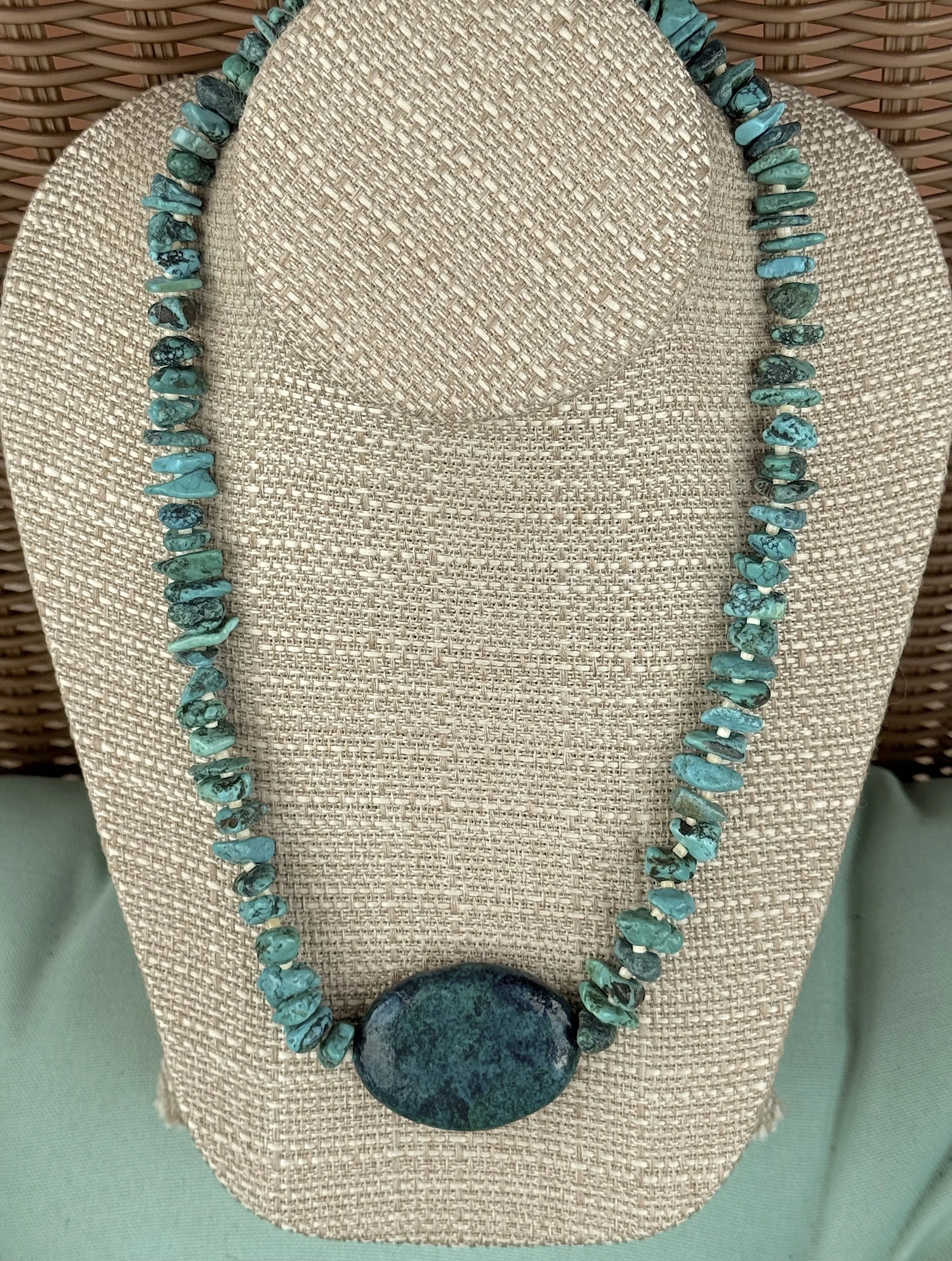 Clam Shell Heishi and Turq. turq. pillow.jpg