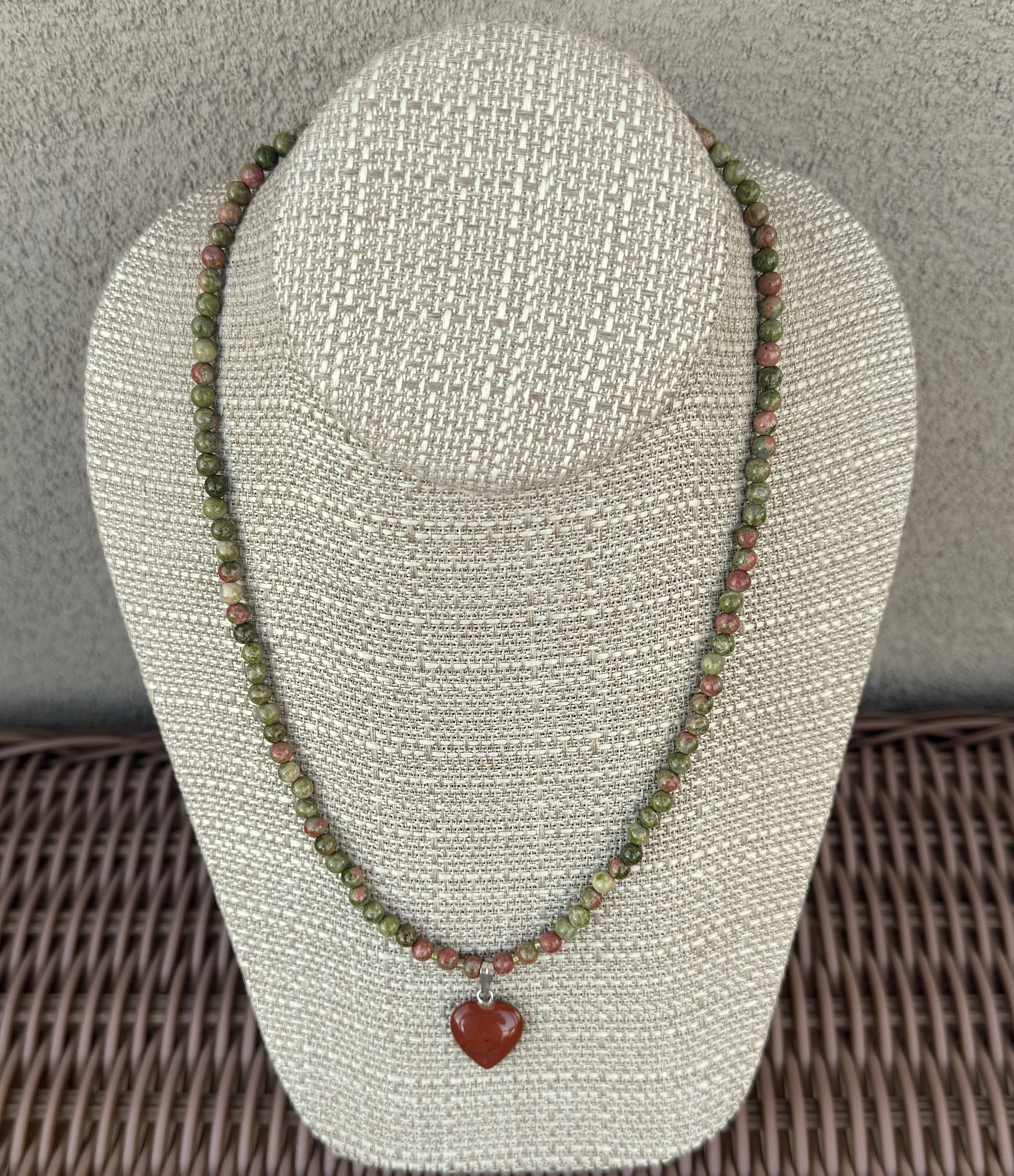 Red Jasper heart with Unakite wicker table.jpg