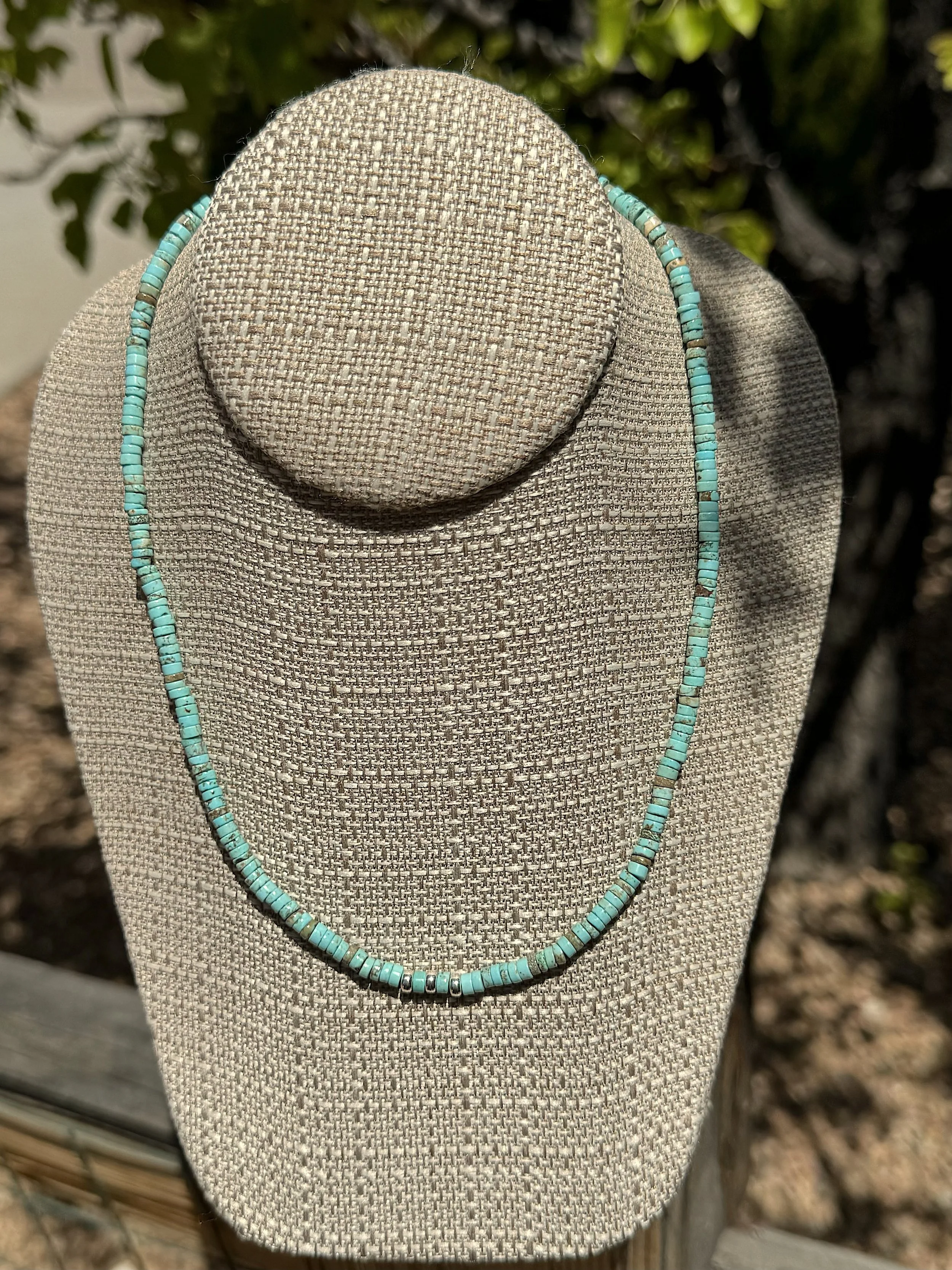 Turquoise Heishi and Sterling Spacers pear tree.jpg