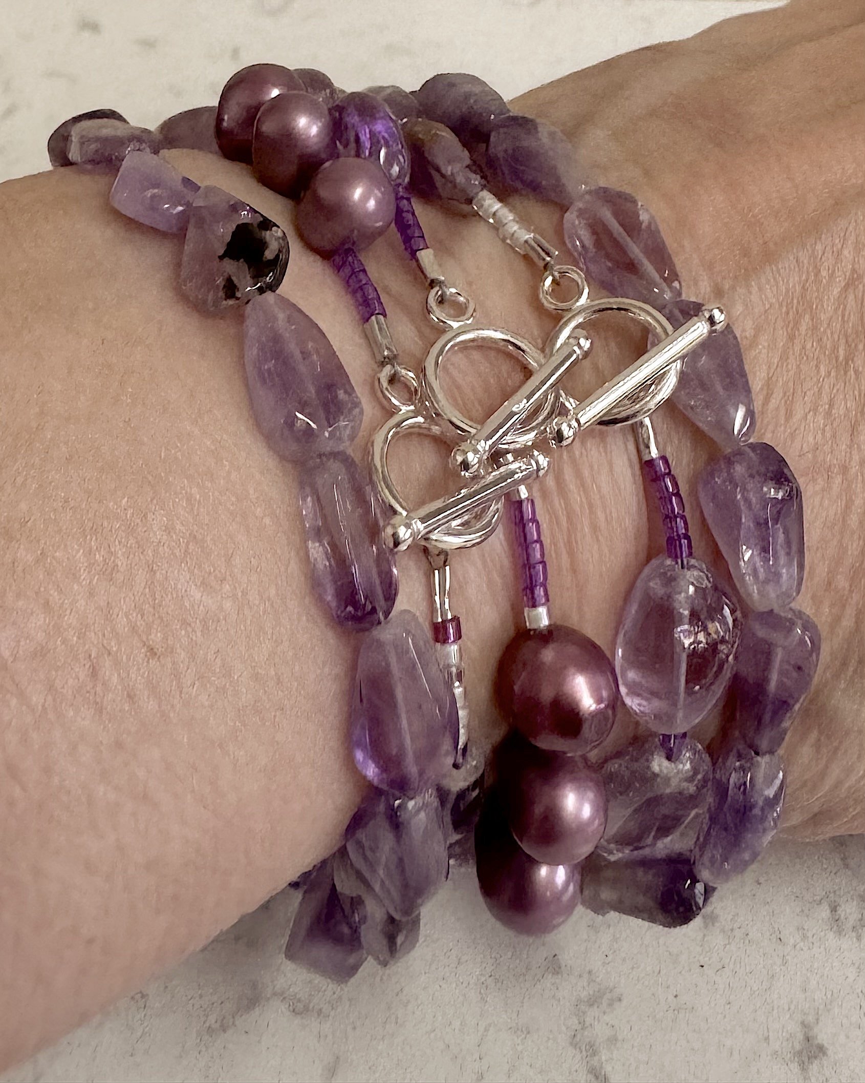 Purple Flowers set as 5 wrap bracelet.jpeg
