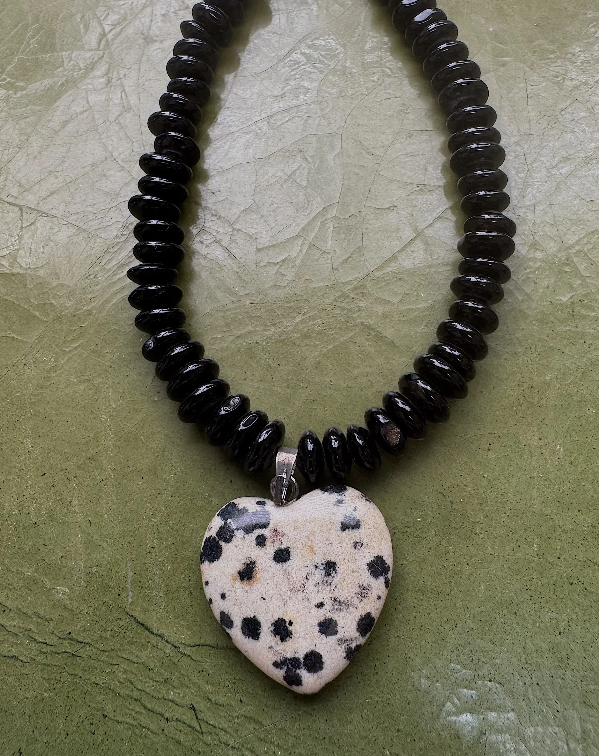 Black agate and Dalmation Jasper heart closeup 2.jpg