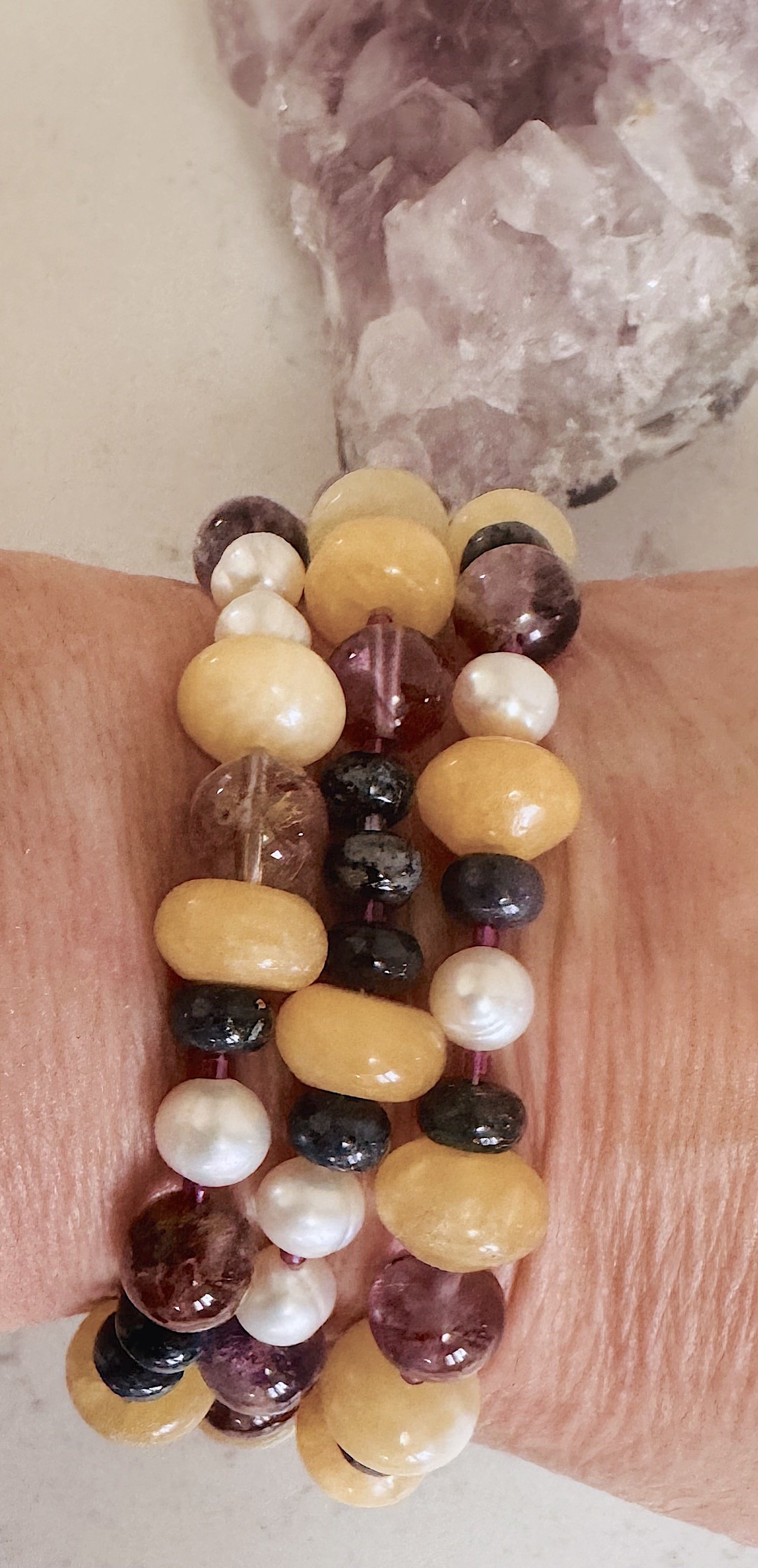 Glass Gem Corn bracelet on me.jpeg