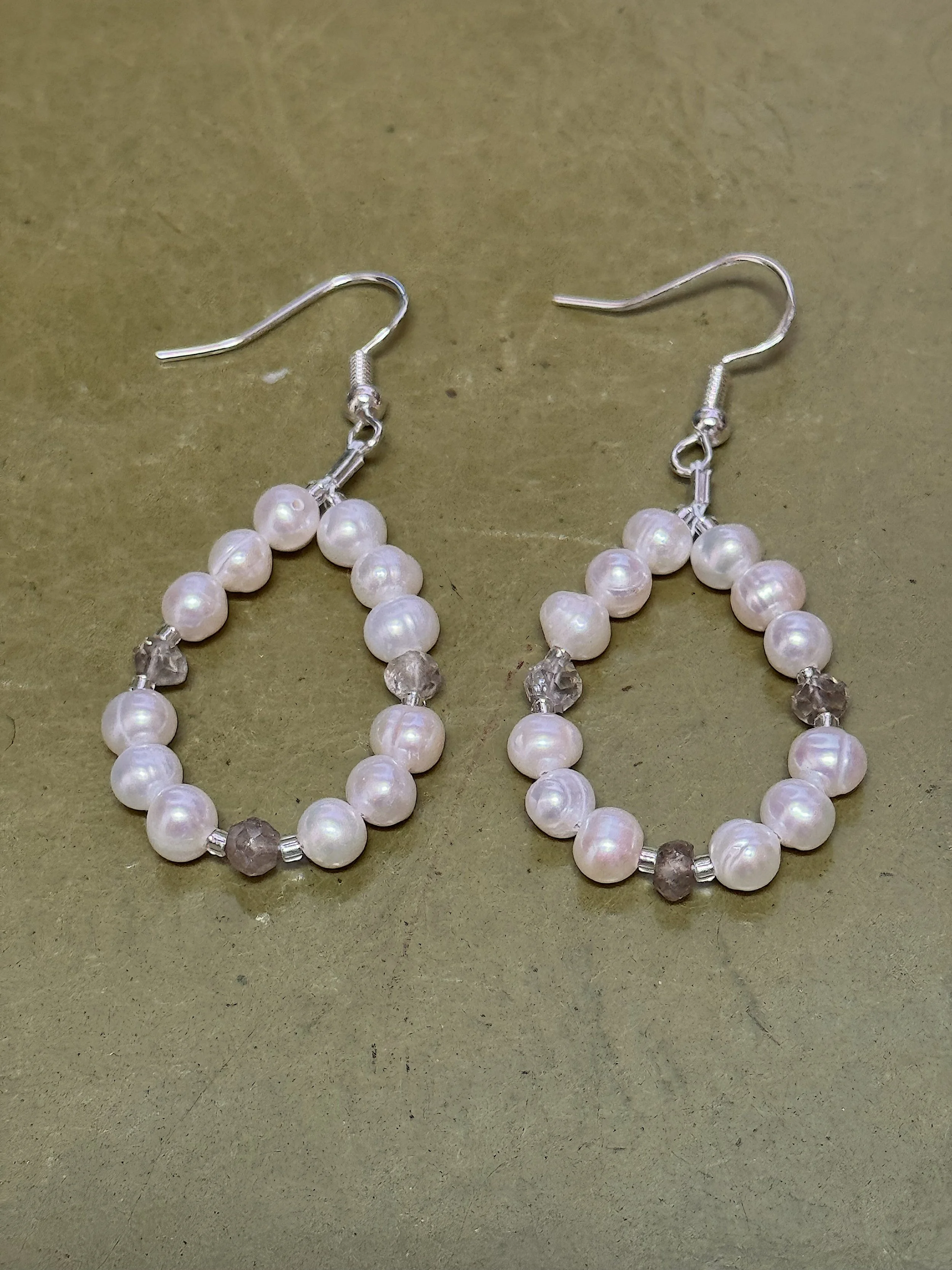 Cultured Pearls and Smoky Quartz medium hoops 2.jpeg
