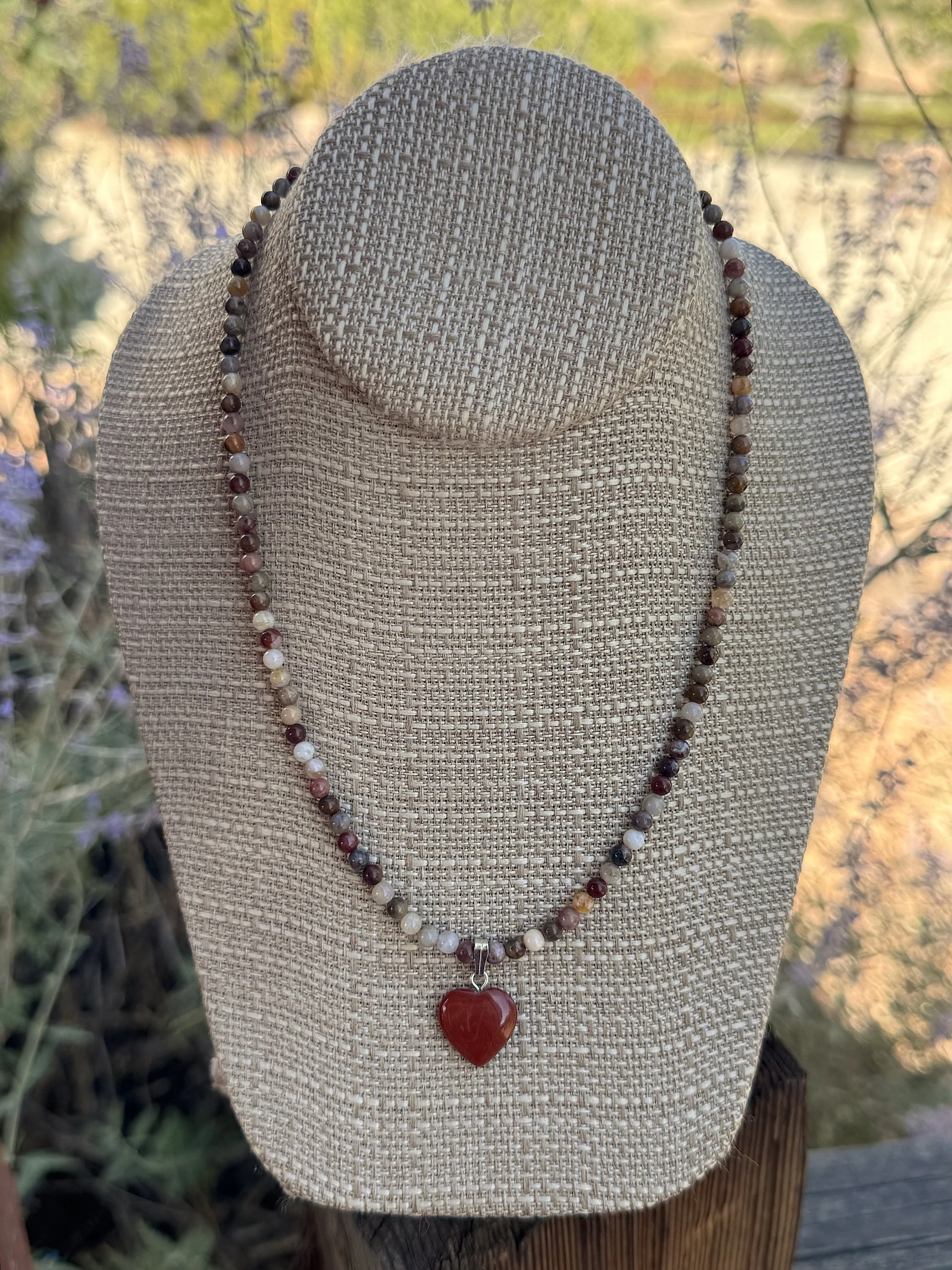 Bamboo Agate and Red Jasper heart on post.jpeg