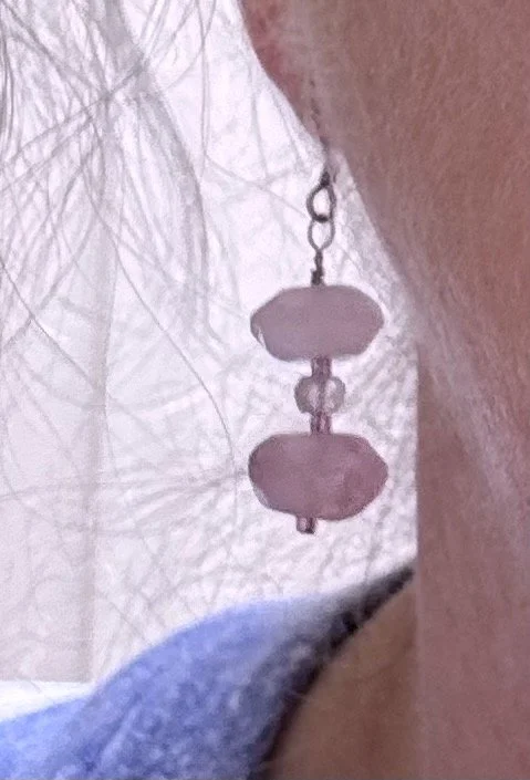 Rose Quartz earrings on me 1.jpeg