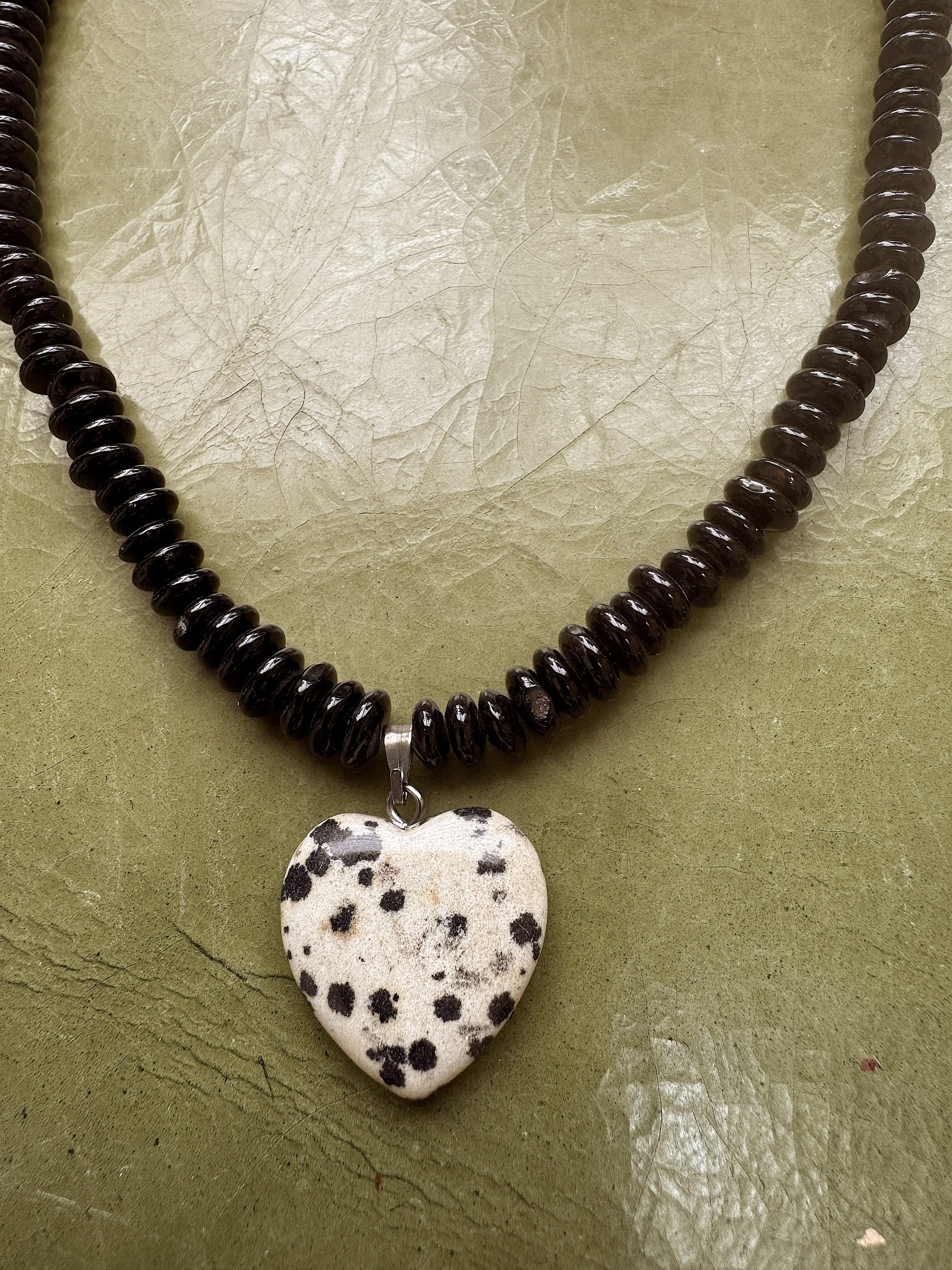 Black agate and Dalmation Jasper heart closeup.jpg