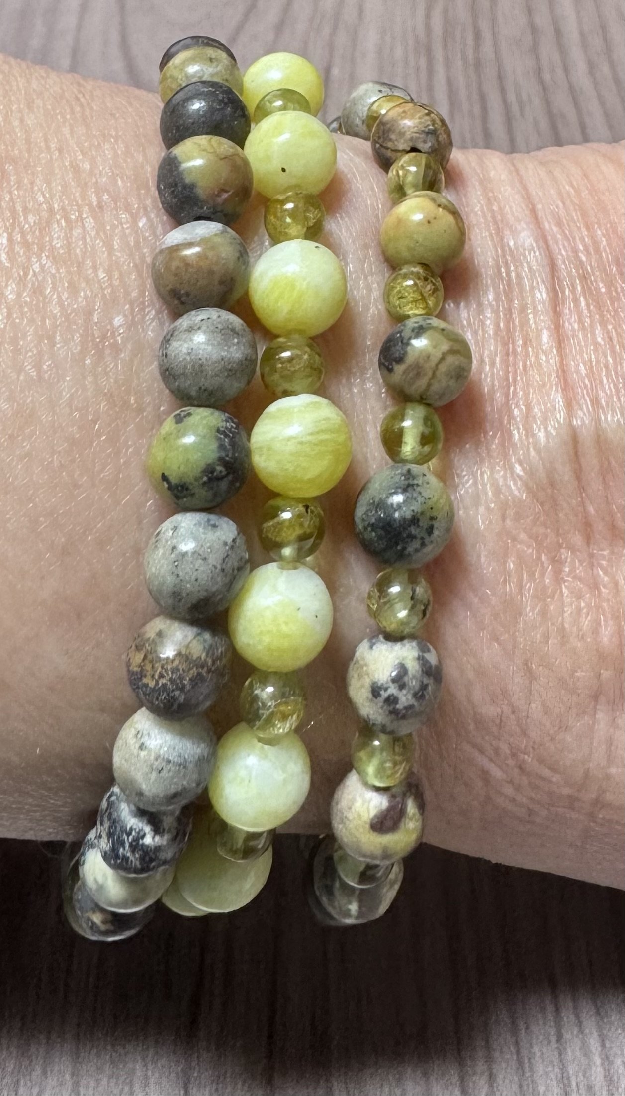 Peridot and Serpentine bracelets.jpeg