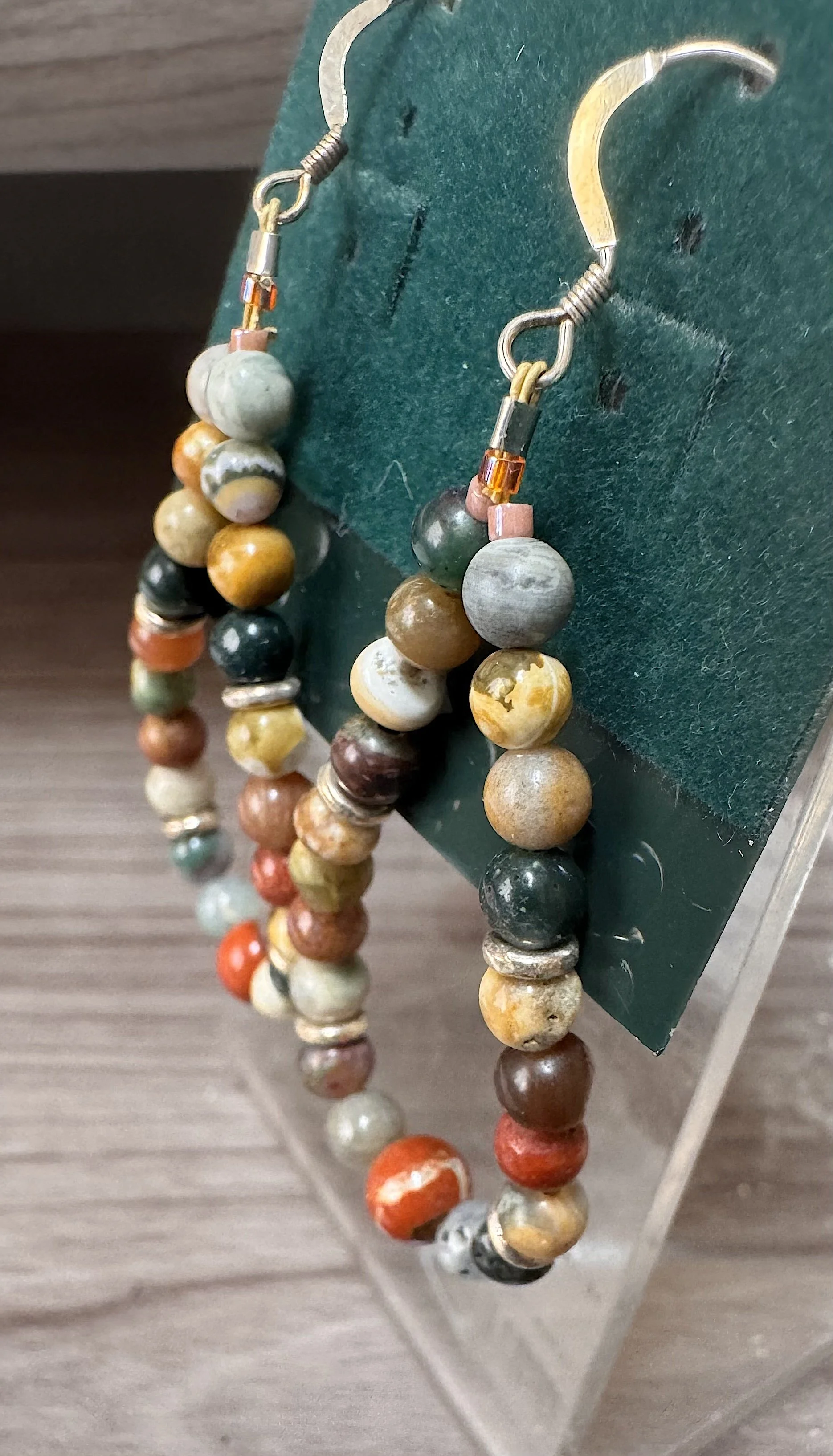 Ocean and Red Flake jasper earrings-side view.jpeg