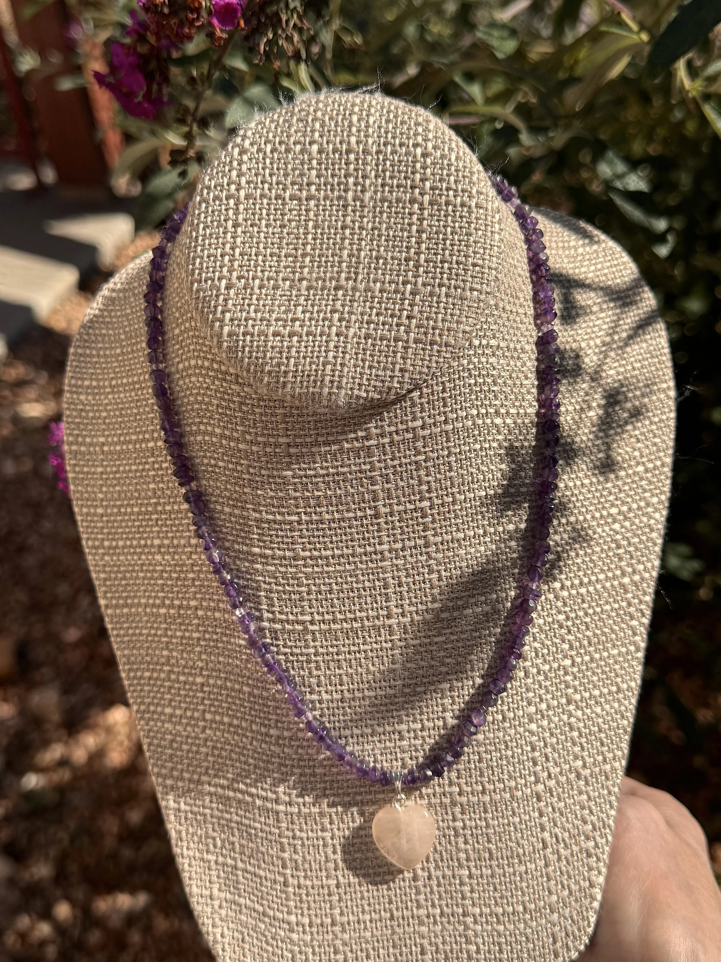 Amethyst with Rose Quartz Heart butterfly bush.jpeg
