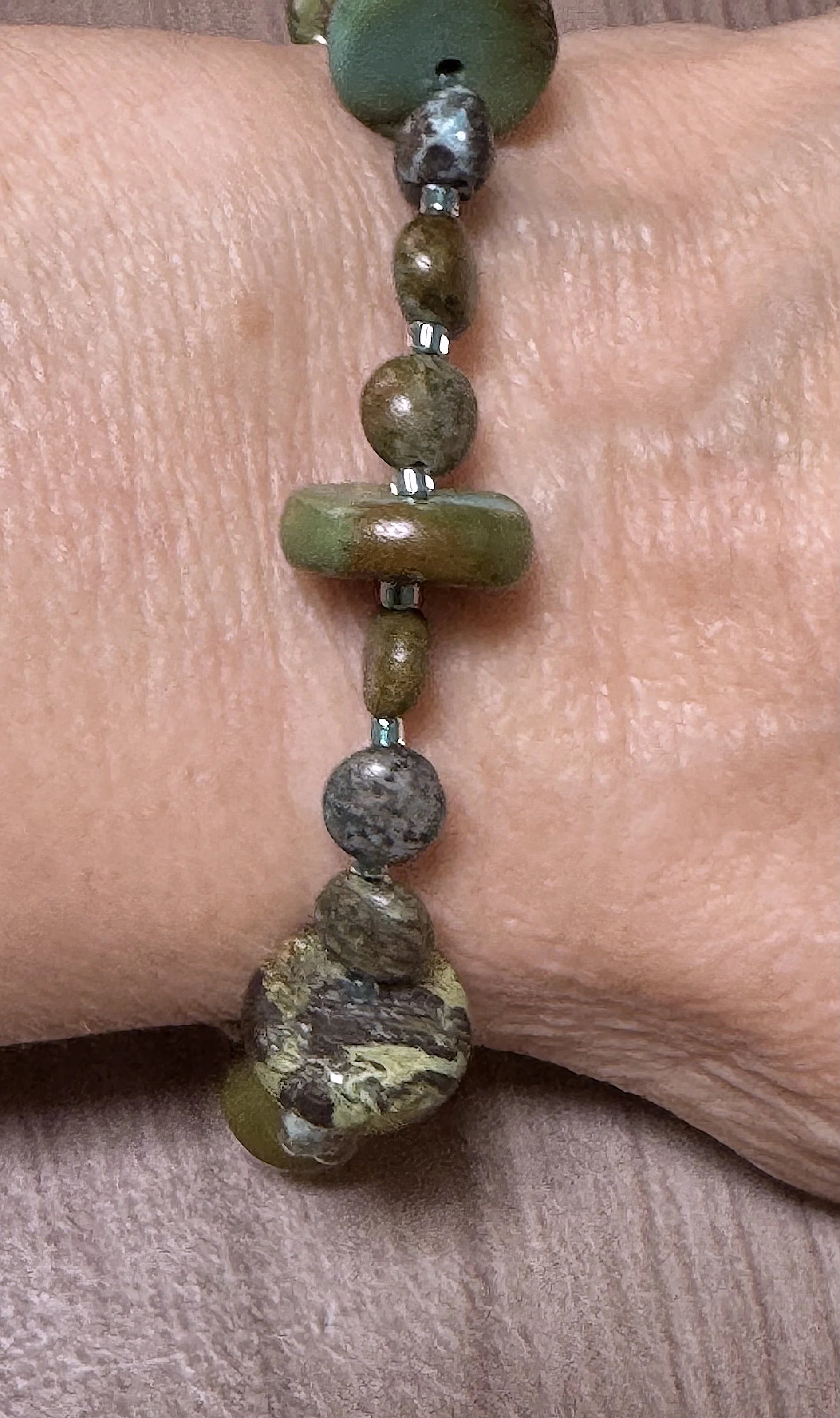 Turquoise coin and disc bracelet on me 1.jpeg