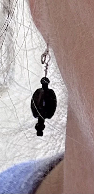 Jet and Spinel earrings on me.jpeg