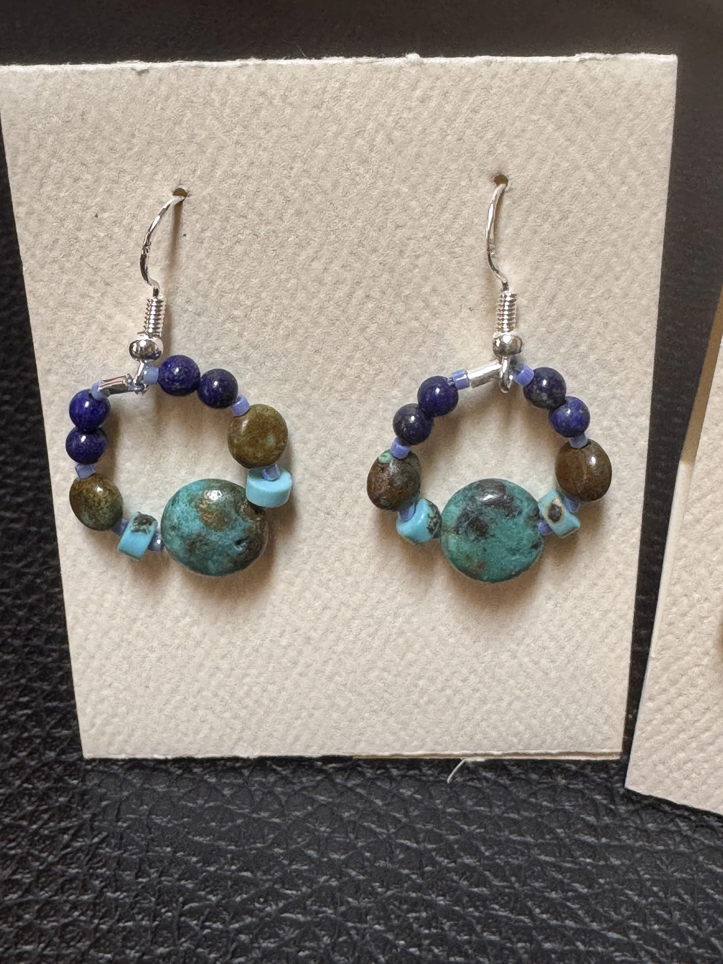 Lapis, Chrysocolla and turq small hoops on card.jpeg