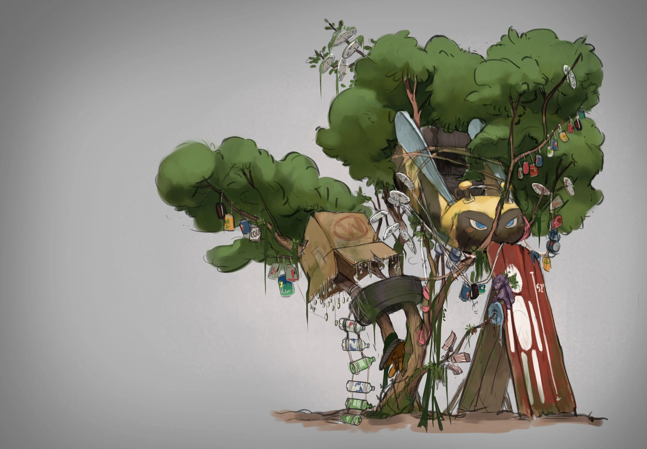 This was a piece from the set above. It was meant to be a home for a raccoon forager character named "Fidget." The thinking was that she gathered various items throughout the amusement park to build and personalize her home in a tree.