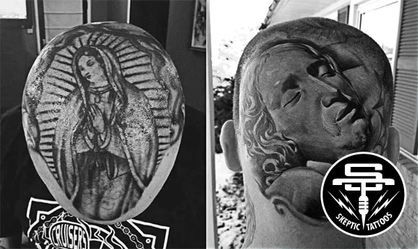 Josh Petty's head tattoos.