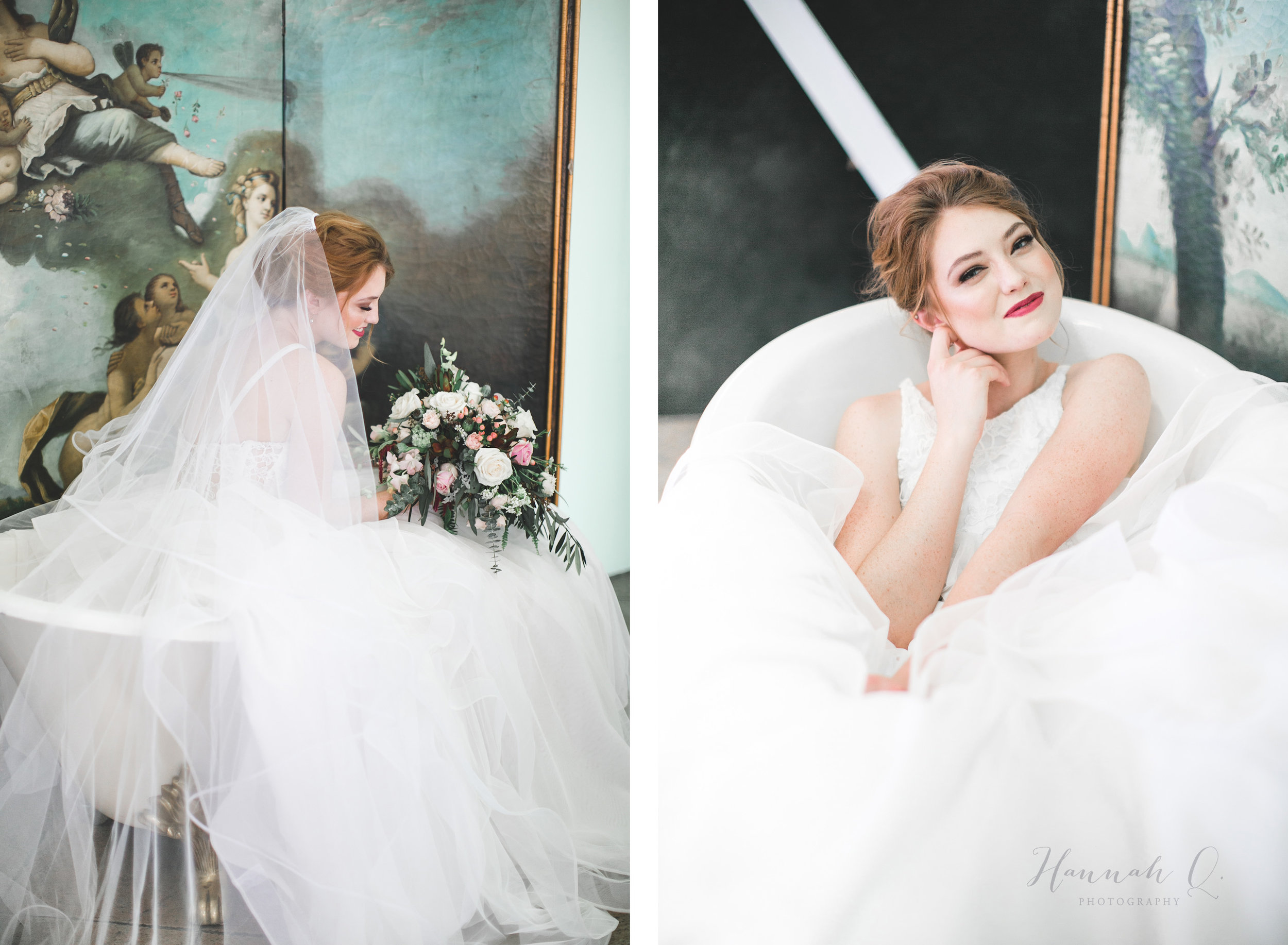 The studio had a bathtub! And you betcha we stuffed this model and her puffy dress in there!