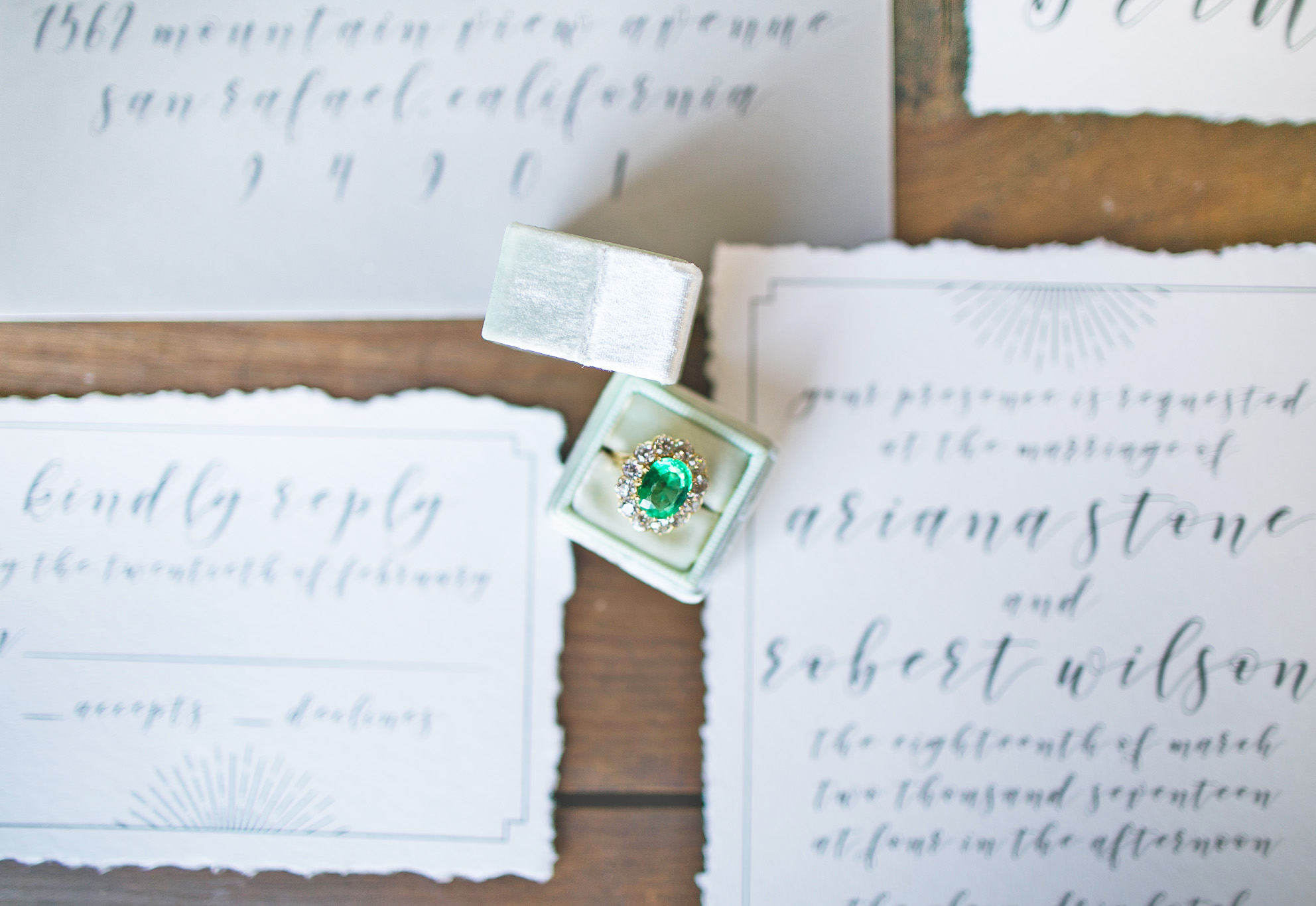This emerald ring and these invitations made the perfect pairing. Beautiful. JUSSSSTTT beautiful.