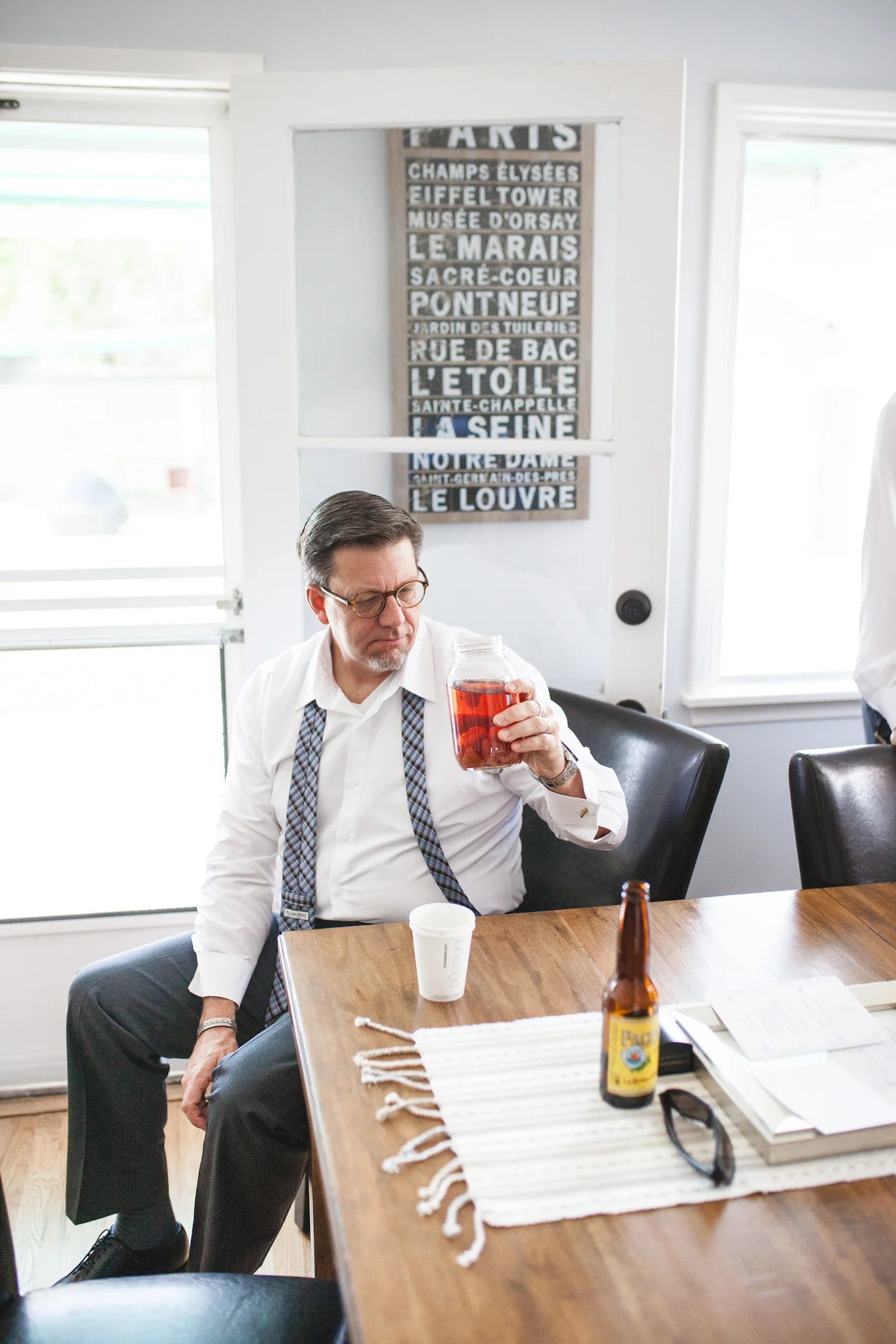 I thought this photo of Aaron's dad was so funny! One of the groomsmen made a concoction and the dad looks a tad bit skeptical!