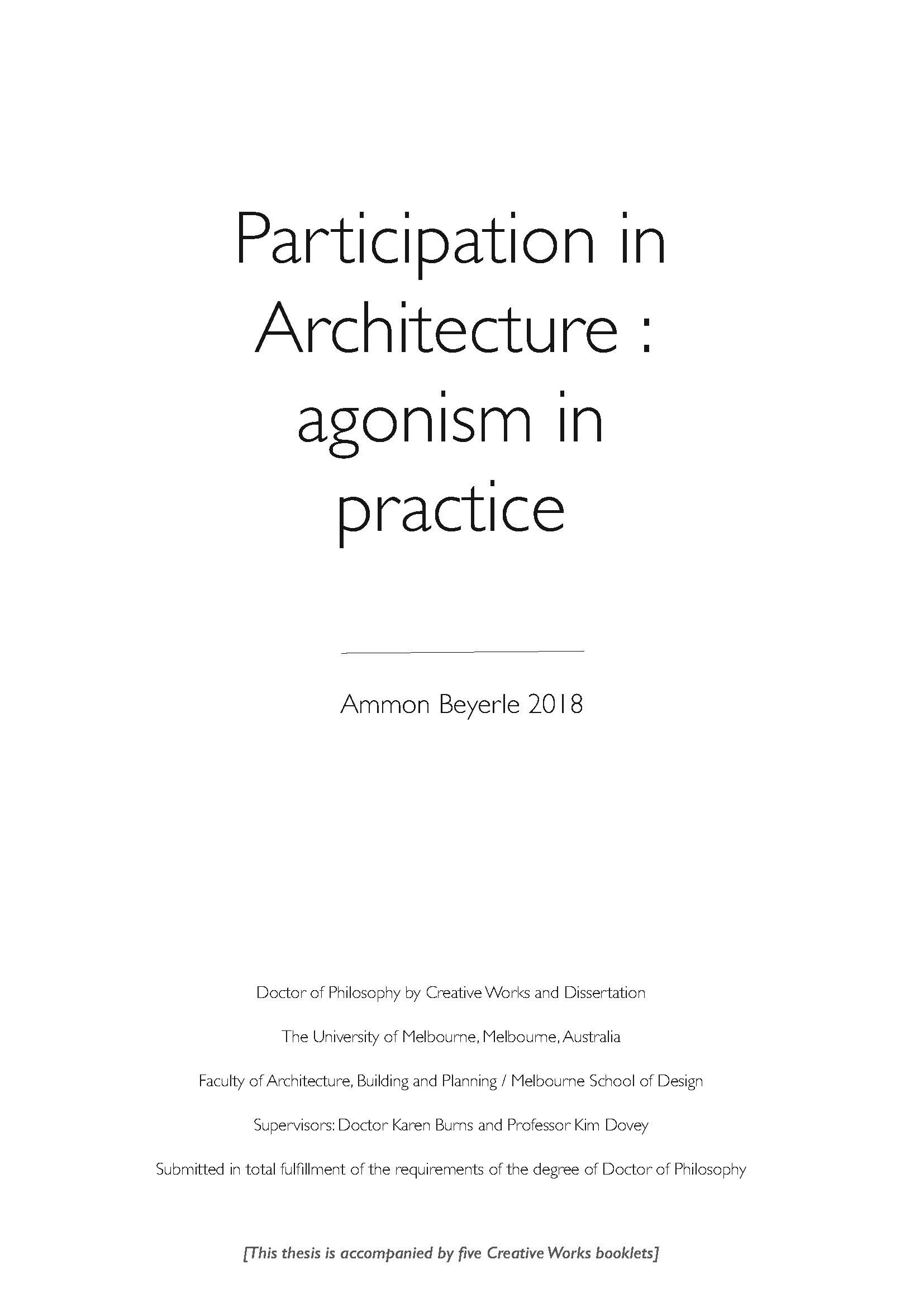 Participation in Architecture – cover page