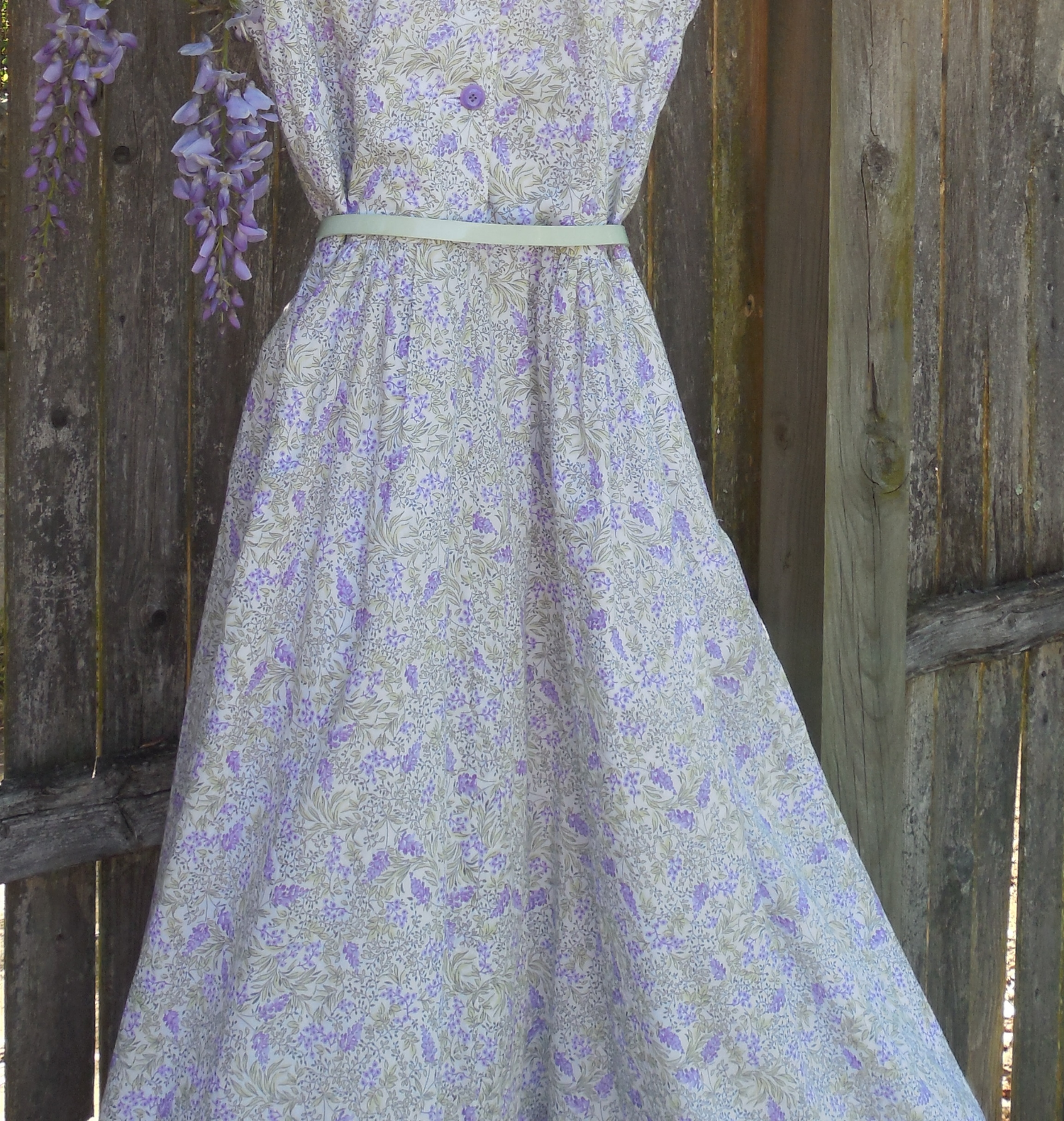 Detail from Anikka Becker shirtwaist dress in wisteria cotton lawn