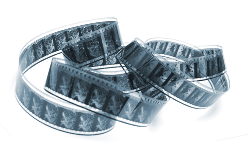 35 mm black and white film isolated in white background