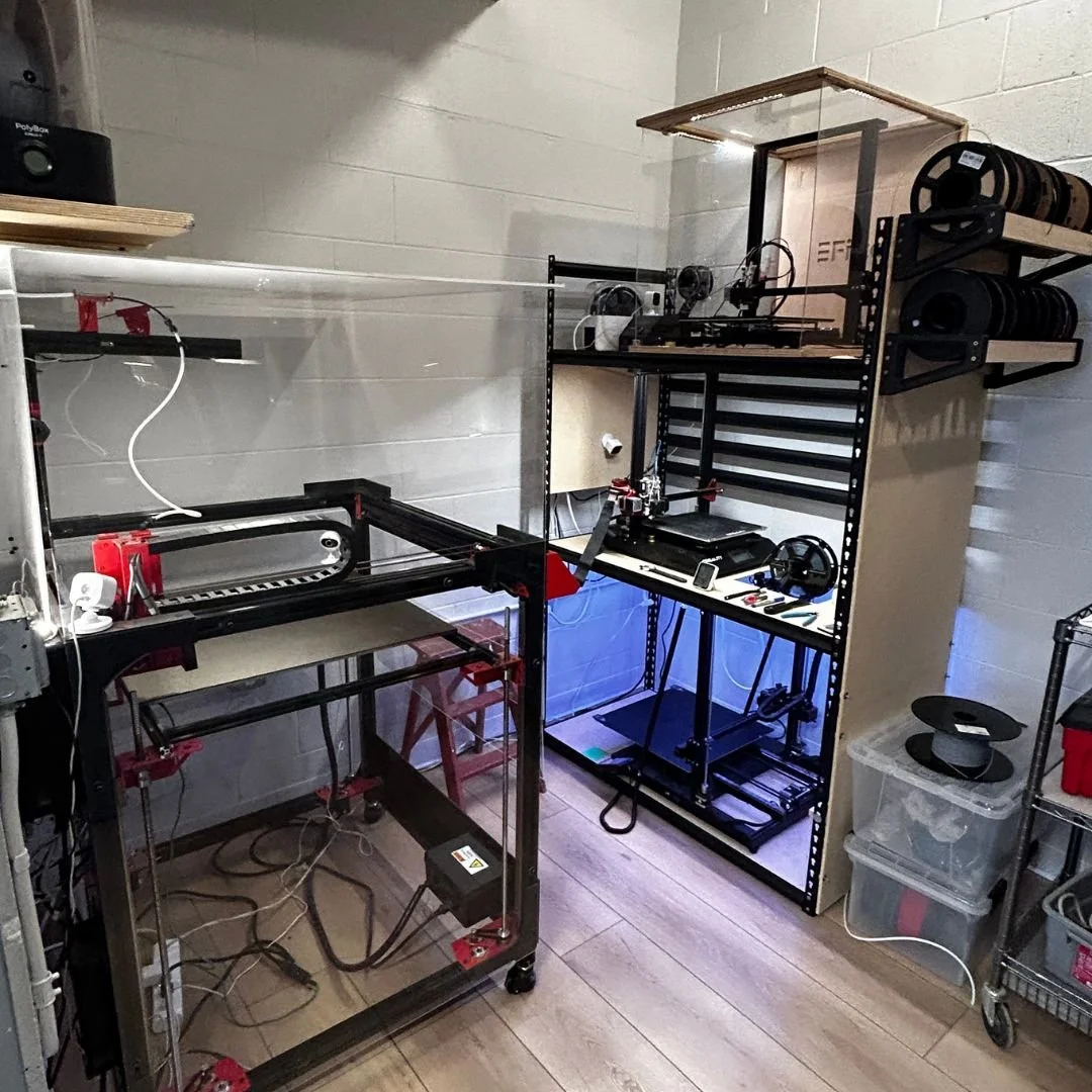 Filter Print Lab : We have 4 3D printers each with its own advantages depending on project needs. We primarily use PLA and TPU filament material. 

If you need something 3D printed email tim.stopker@gmail.com for a quote.