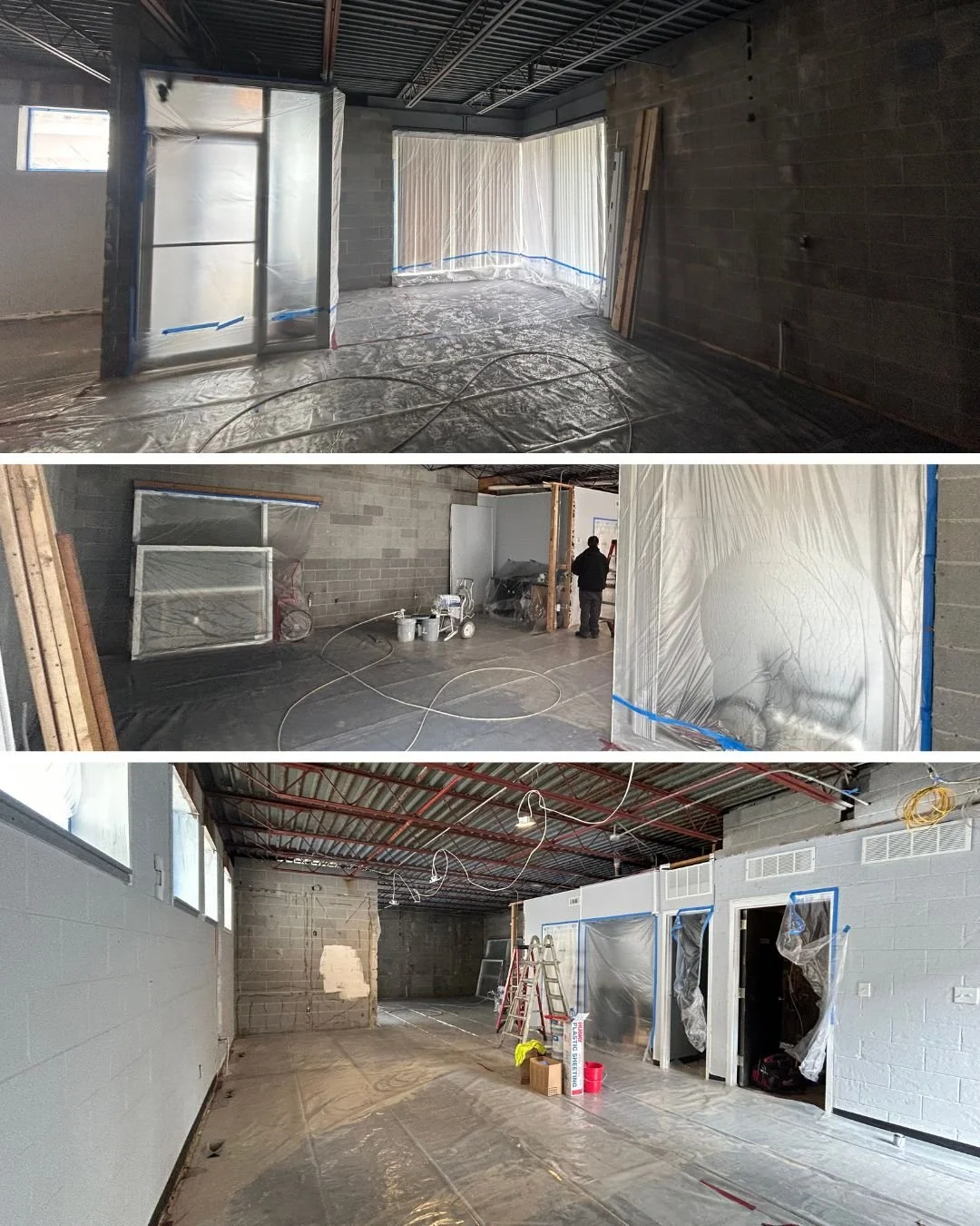 Studio Renovation Part 4: All temporary walls and ceiling are down and the space really starts to feel open. Next is prepping for the ceiling structure to be painted and walls