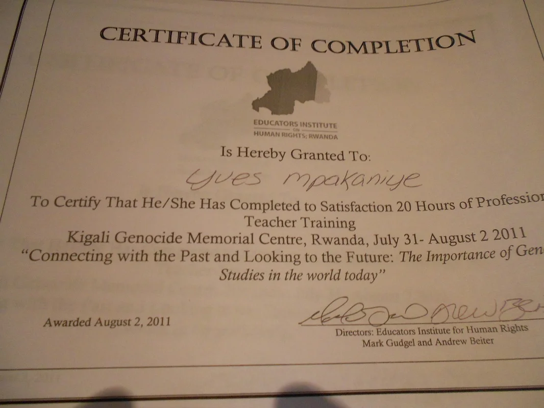EIHR Kigali 2011-47-Certificate of completion.jpg