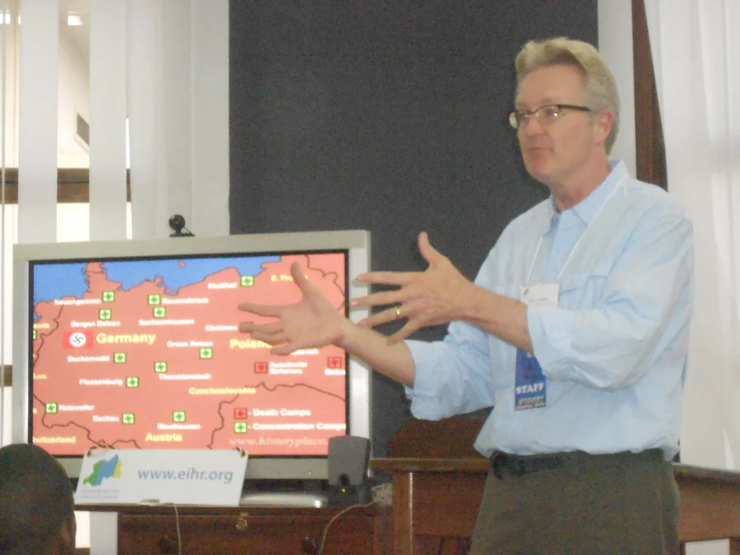 EIHR Kigali 2011-33-Learning about the history of the Holocaust from Peter Fredlake, Director of National Outreach for Teacher Initiatives at the USHMM.jpg