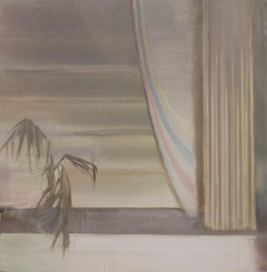 »Kleine Bühne mit Palme« · 89 x 87 cm · Öl auf Holz · 2021
