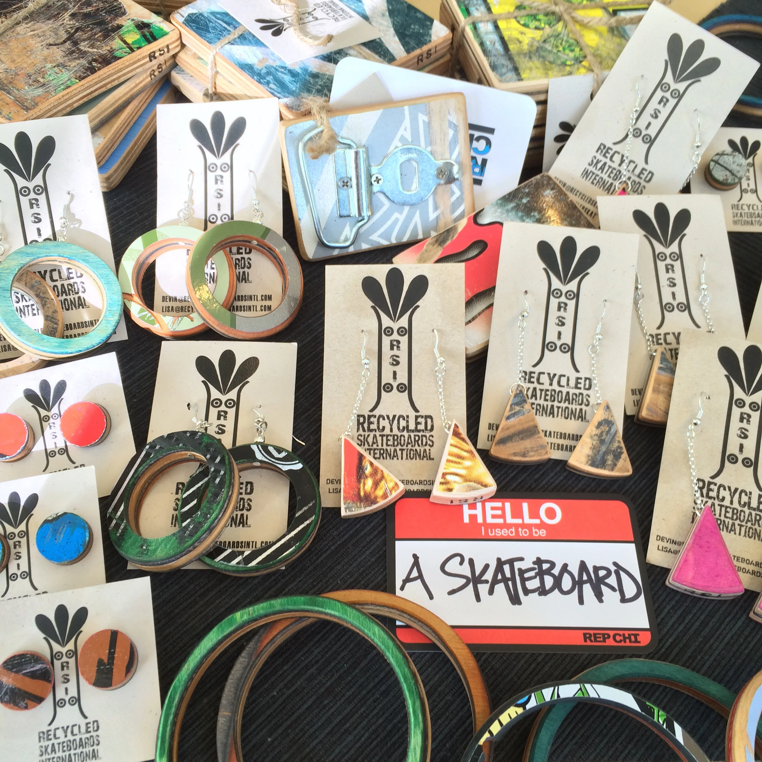 Recycled skateboard jewelry