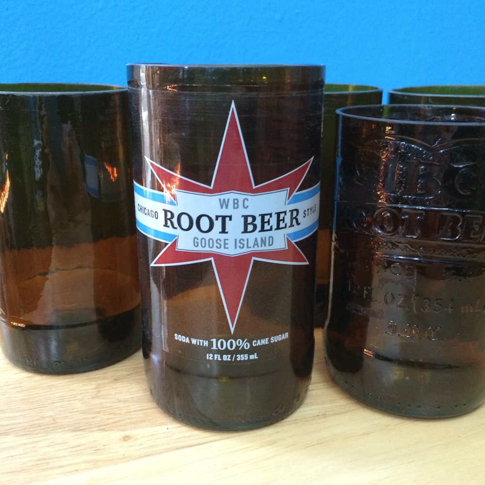 Cutting bottles for some houseware drinking glasses.