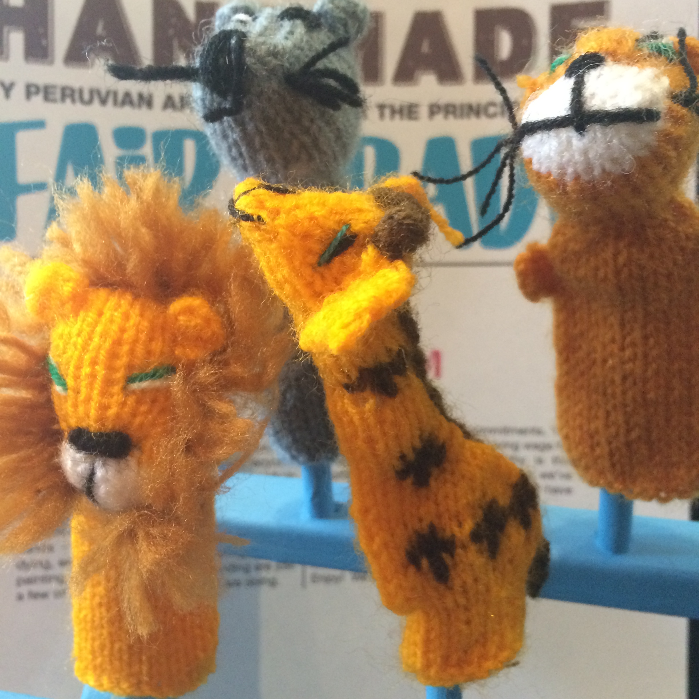 Handmade, Fair Trade knitted finger friends.