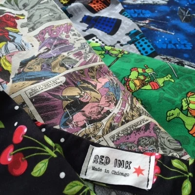 Unique geek skirts made by my pal Red. Various designs of wrap skirts (fits SM/MED ~2-6) and elastic waist (fits MED/LG ~6-14).