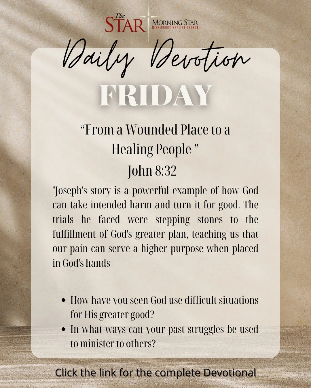 "We are called to be more than healed; we are called to be healers. 🌟 How can we turn our healing into hope for others? Let's discuss how we can be a healing people. #HealingCommunity #HopeInAction" https://www.mymsbc.org/weekly-devotional