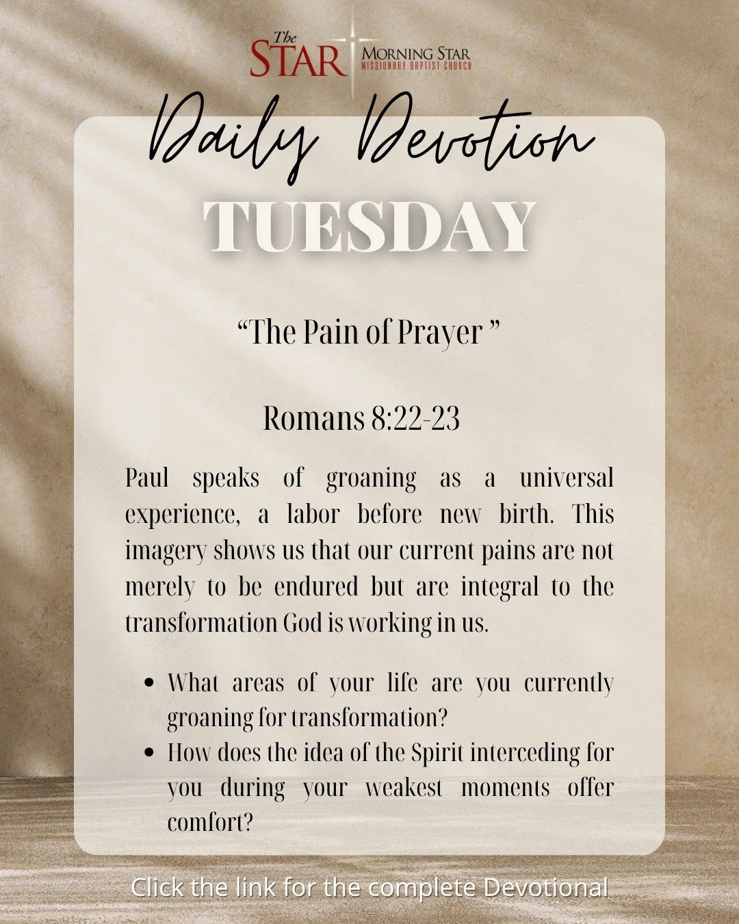 🙏 &quot;When you cry, you are never crying alone. The Spirit intercedes with groans too deep for words.&quot; - Romans 8:26

💬 Remember, God is with you in your tears. You are never alone. #NeverAlone #SpiritIntercedes #Romans8
https://www.mymsbc.o