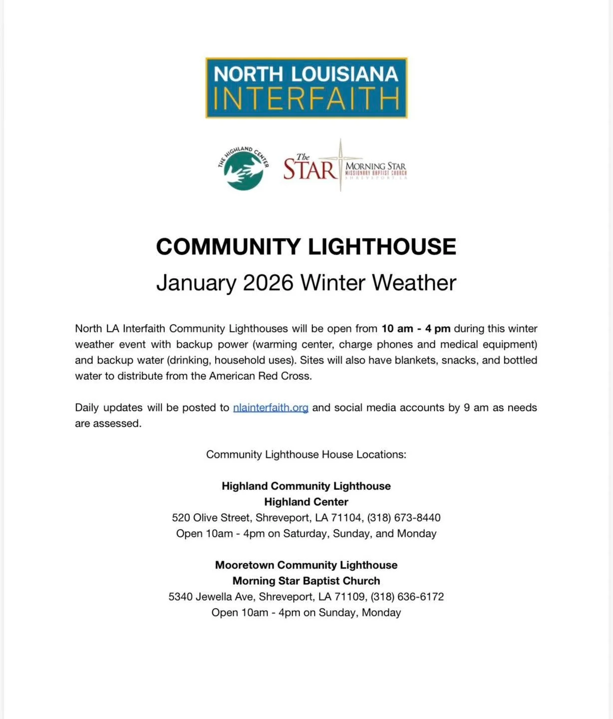 If you or someone you know is having difficulty during this weather, please pass this important information along to them.