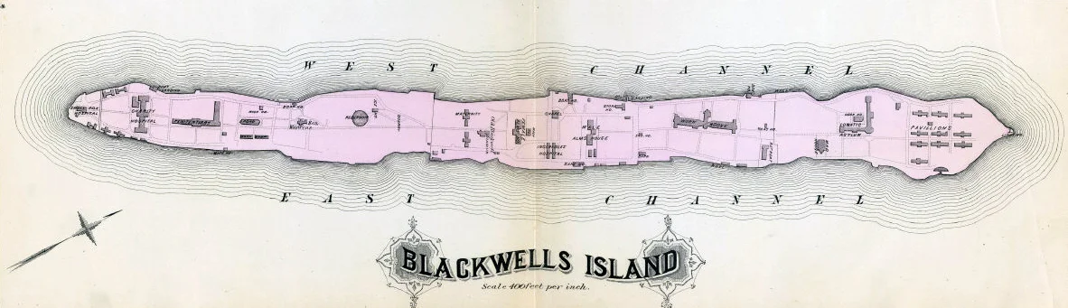 Map of Blackwell's Island showing location of Smallpox Hospital on southernmost tip of island