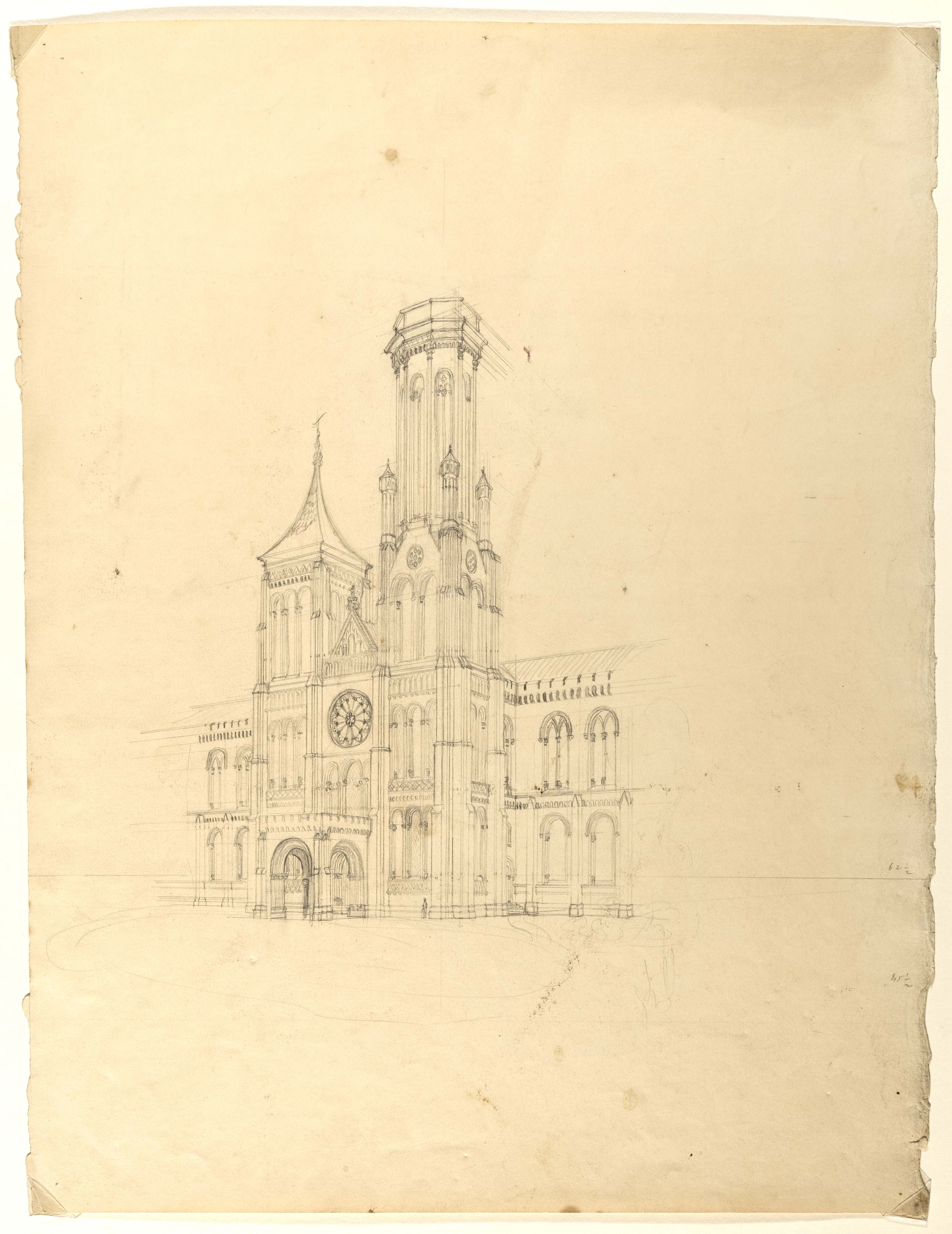Renwick sketch of the north tower of the Smithsonian Castle, 1846, Smithsonian Institution Archives