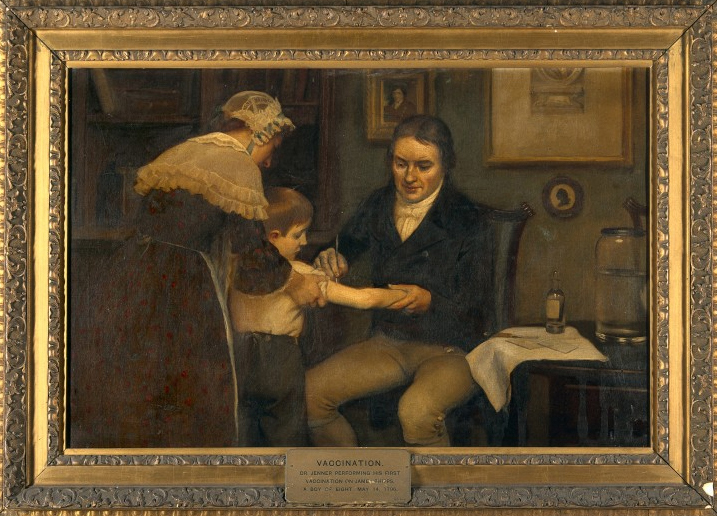 Painting of Dr. Edward Jenner and his early vaccination process