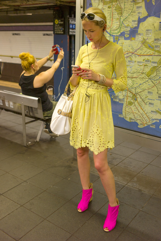 Pink Boots, Fulton Street Station, New York 2013