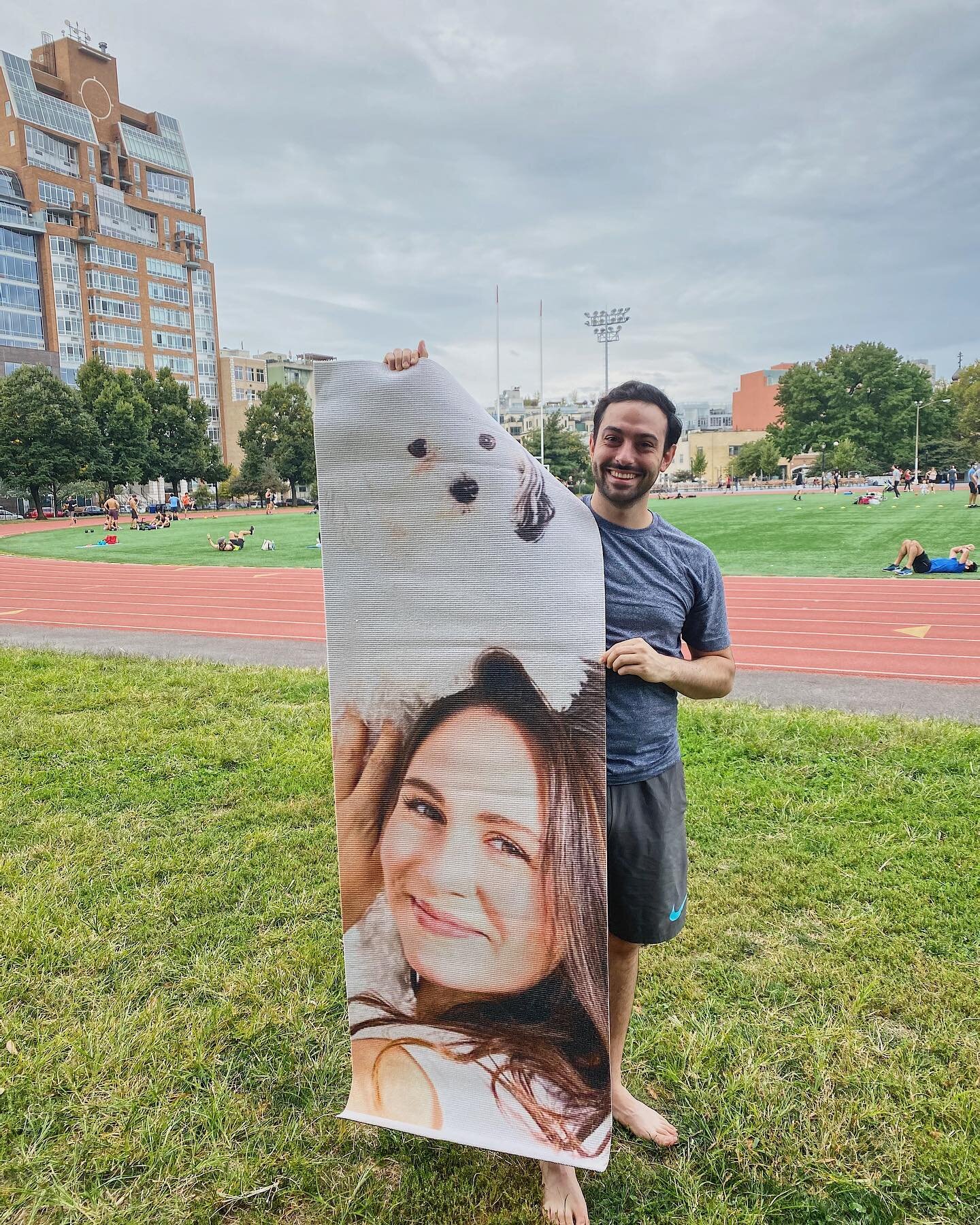 *YOGA MAT OF ME AND #dognotbourbon  BY @eeejay8 WHAT A GIFT FOR US ALL*
𝕪𝕠𝕘𝕒:: DM me for park class info / Zoom link ::𝕪𝕠𝕘𝕒
WED) 630p Yin Yoga on ZOOM 
FRI)  11a Yoga on ZOOM 
SUN)  10a Yoga in McCarren Park 🌲 
______________________________