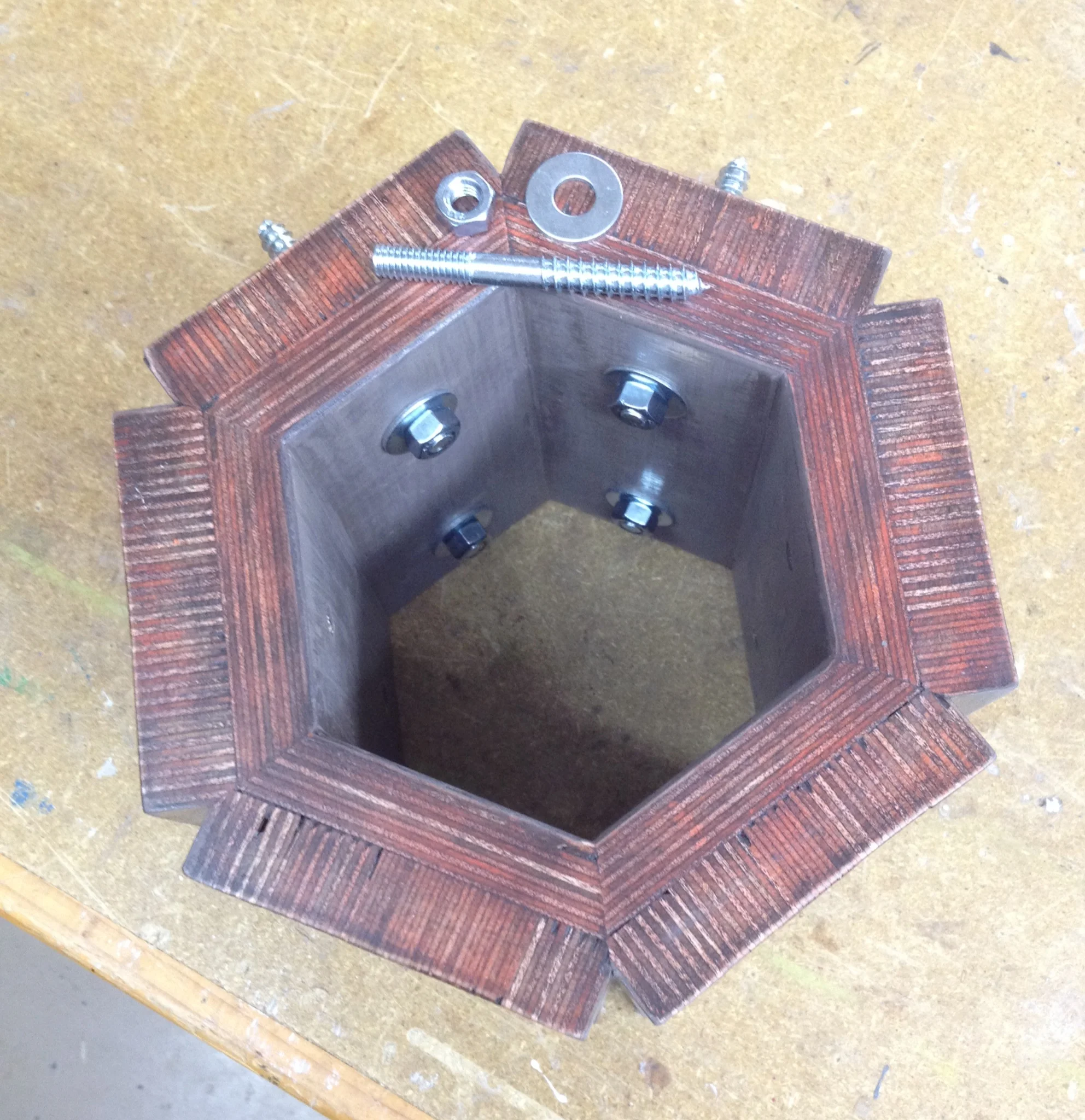 Hub with stain, paint and hanger bolts. Interior got a final coat of paint.