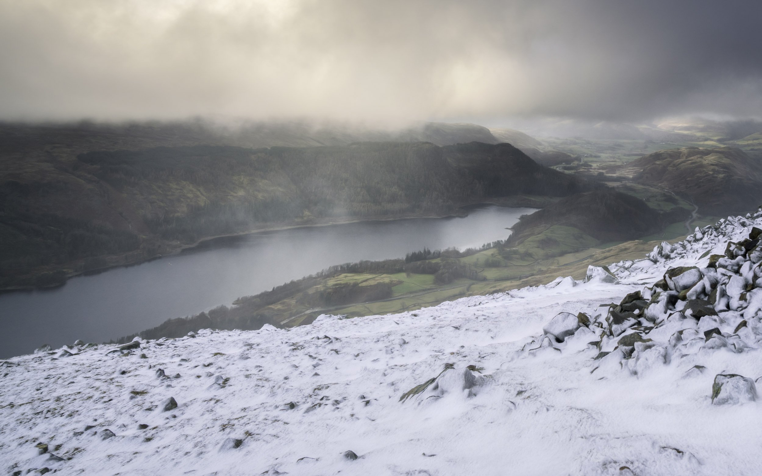 Landscape Photograph of Thirlmere from Helvellyn in the snow