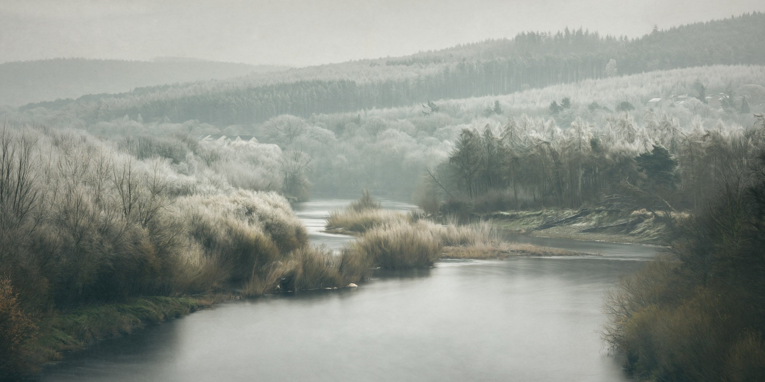 fine art landscape photograph of the river tyne in winter, outside of hexham northumberland