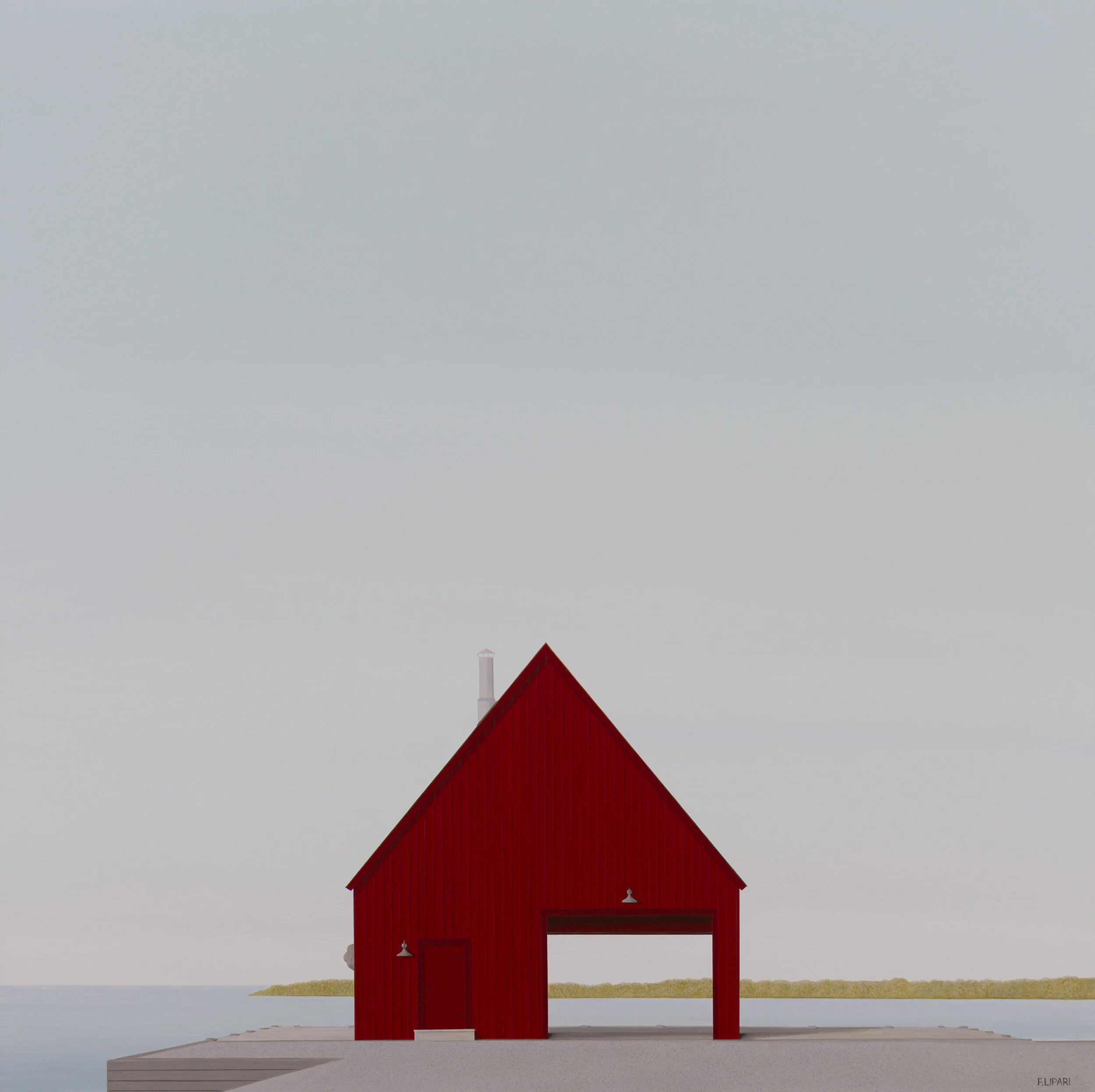   Dockside  | 2021, 40 x 40 acrylic and watercolour pencil on canvas  