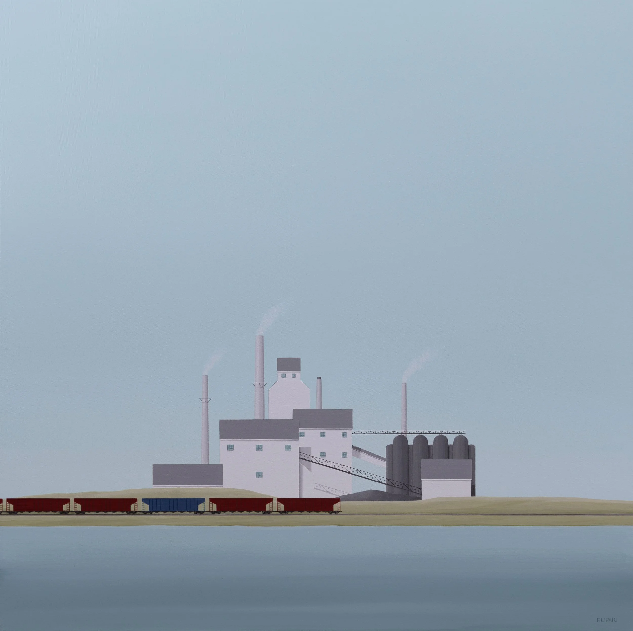   Steel Mill  | 2023, 40 x 40 acrylic and watercolor pencil on canvas. 