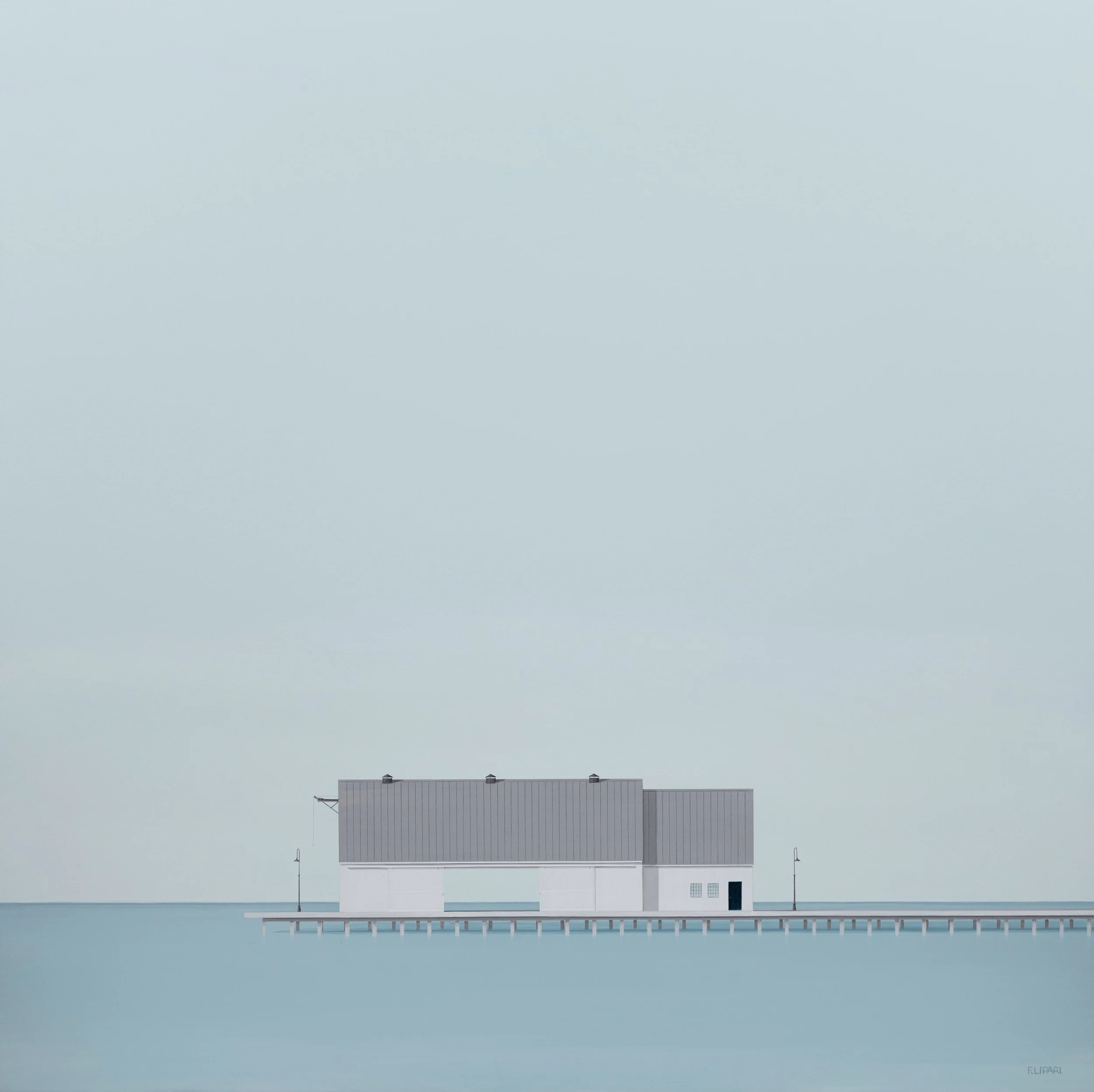   Pier #  1 | 2024, 40 x 40 acrylic and watercolor pencil on canvas  