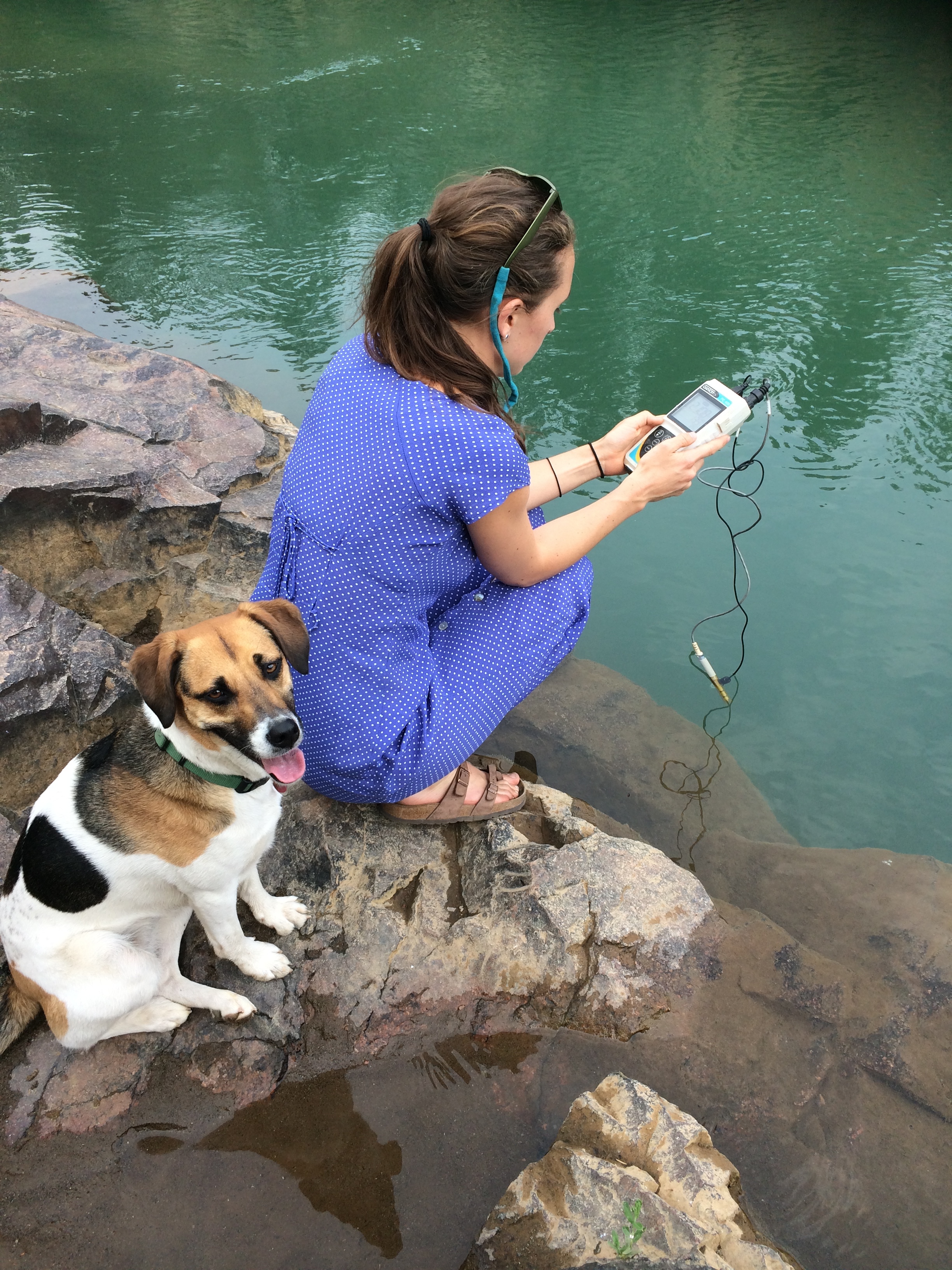 Moki joined Laurel Sebastian in collecting samples and measuring ph, conductivity and temperature of the Animas River and Barker's Bridge, above the confluence with Hermosa Creek. 